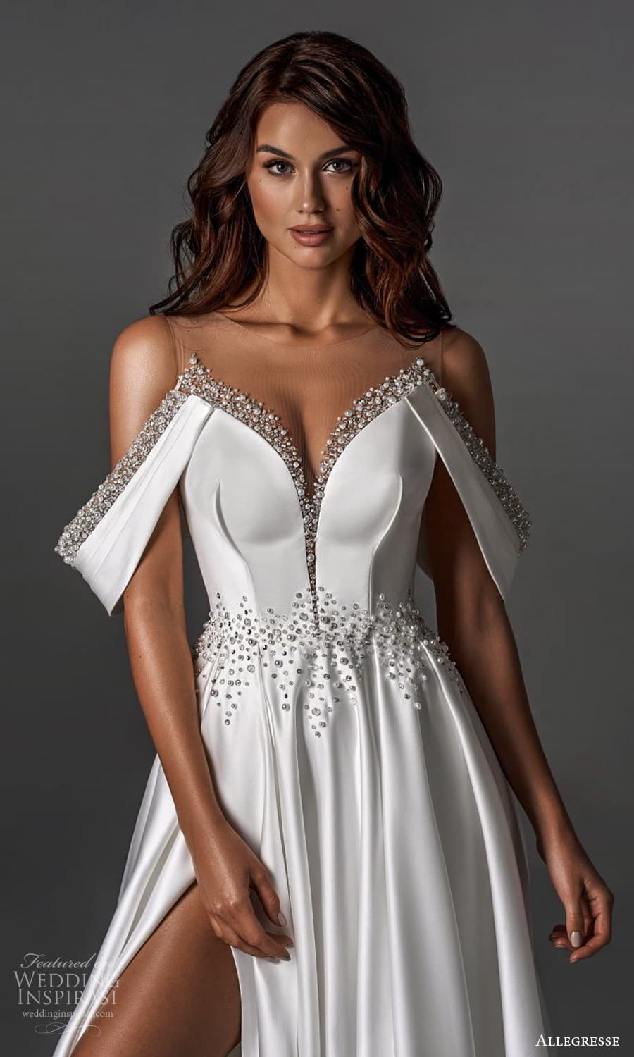 allegresse 2022 bridal off shoulder strap embellished sweetheart neckline clean minimalist a line wedding dress slit skirt chapel (9) zv