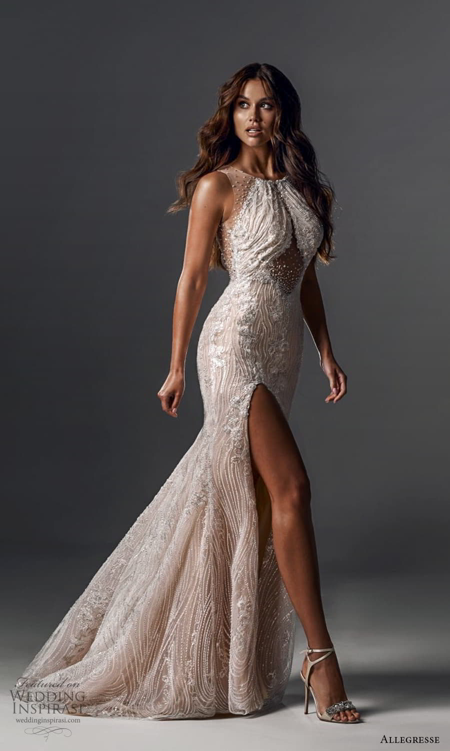 allegresse 2022 bridal sleeveless sheer straps jewel neckline fully embellished sheath wedding dress slit skirt (7) mv