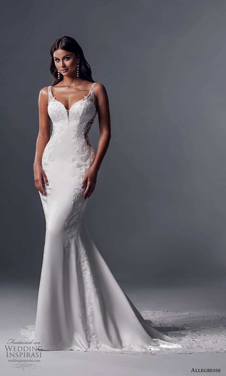 allegresse 2022 bridal sleeveless straps sweetheart neckline embellished sheath wedding dress chapel train (13) mv