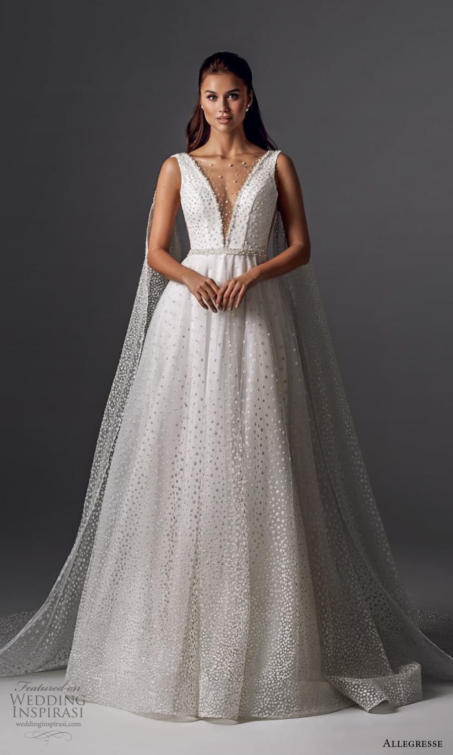 allegresse 2022 bridal sleeveless thick straps plunging v necklne embelilshed a line ball gown wedding dress capel (8) mv
