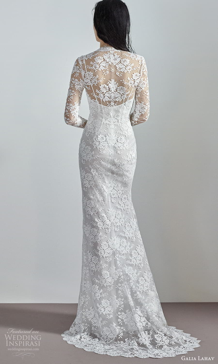 galia lahav 2022 pret bridal long sleeves v neckline fully embellished lace sheath wedding dress slit skirt (2) bv