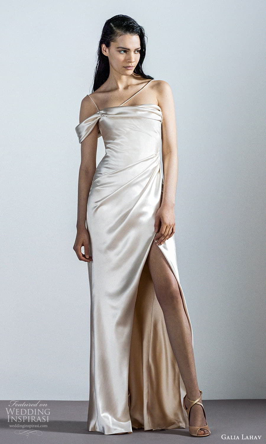 galia lahav 2022 pret bridal one shoulder strap straight across neckline clean minimalist sheath wedding dress slit skirt (10) mv galia lahav 2022 pret bridal one shoulder strap straight across neckline clean minimalist sheath wedding dress slit skirt (10) mv