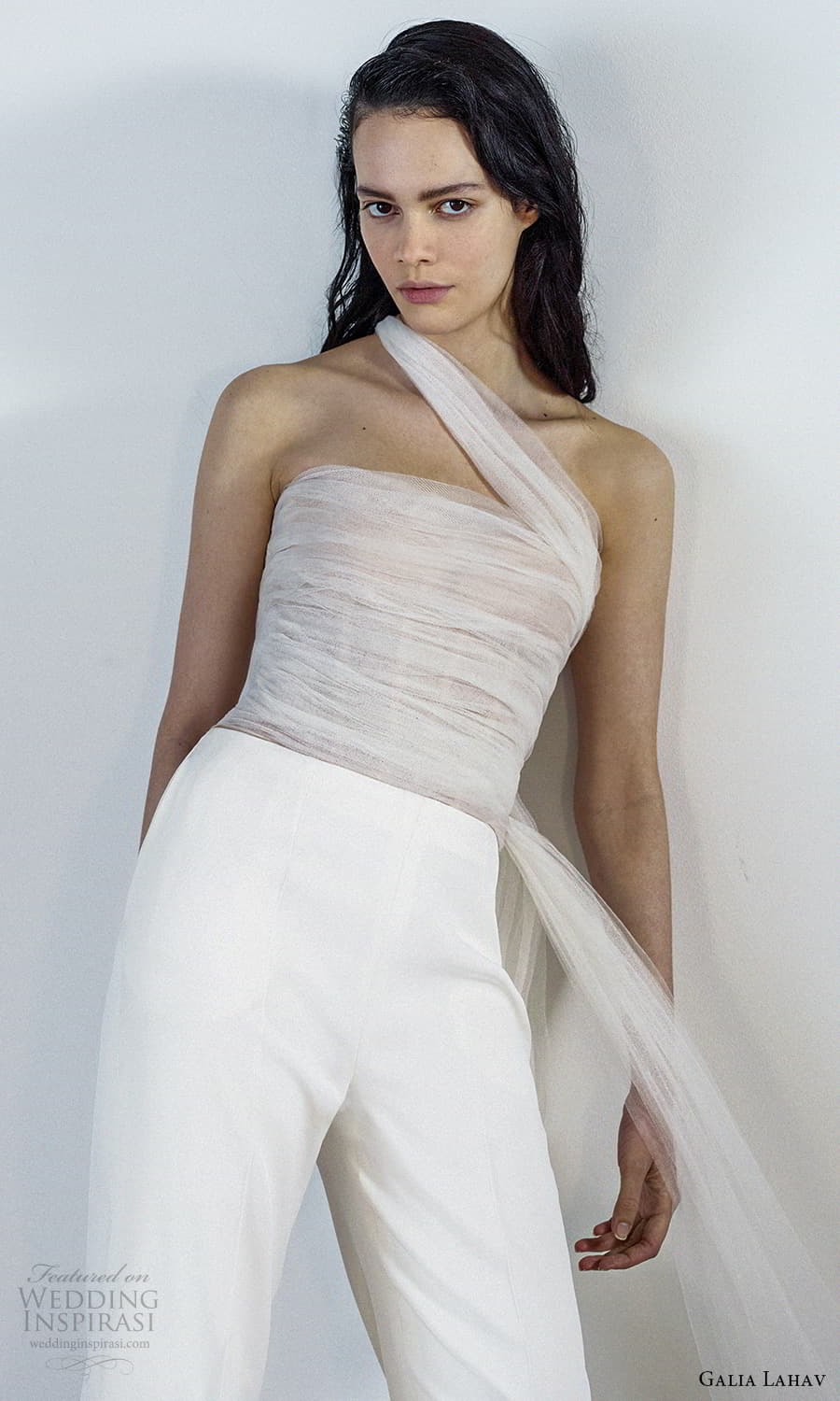 galia lahav 2022 pret bridal one shoulder strap straight across neckline ruched bodice corset trouser wedding dress (11) zv galia lahav 2022 pret bridal one shoulder strap straight across neckline ruched bodice corset trouser wedding dress (11) zv