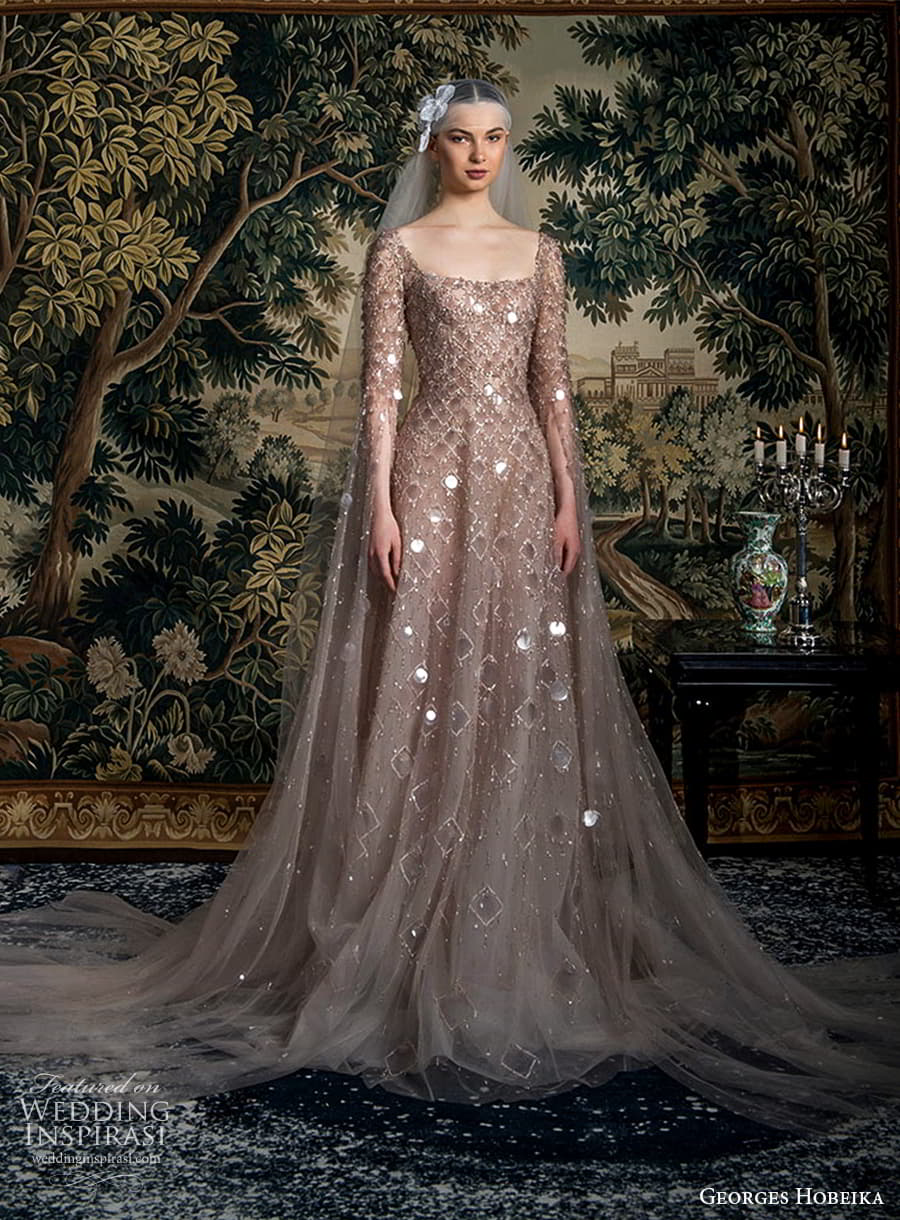 georges hobeika spring 2022 bridal long flare sleeves square neckline fully embellished a line ball gown wedding dress chapel train (3) fv georges hobeika spring 2022 bridal long flare sleeves square neckline fully embellished a line ball gown wedding dress chapel train (3) fv