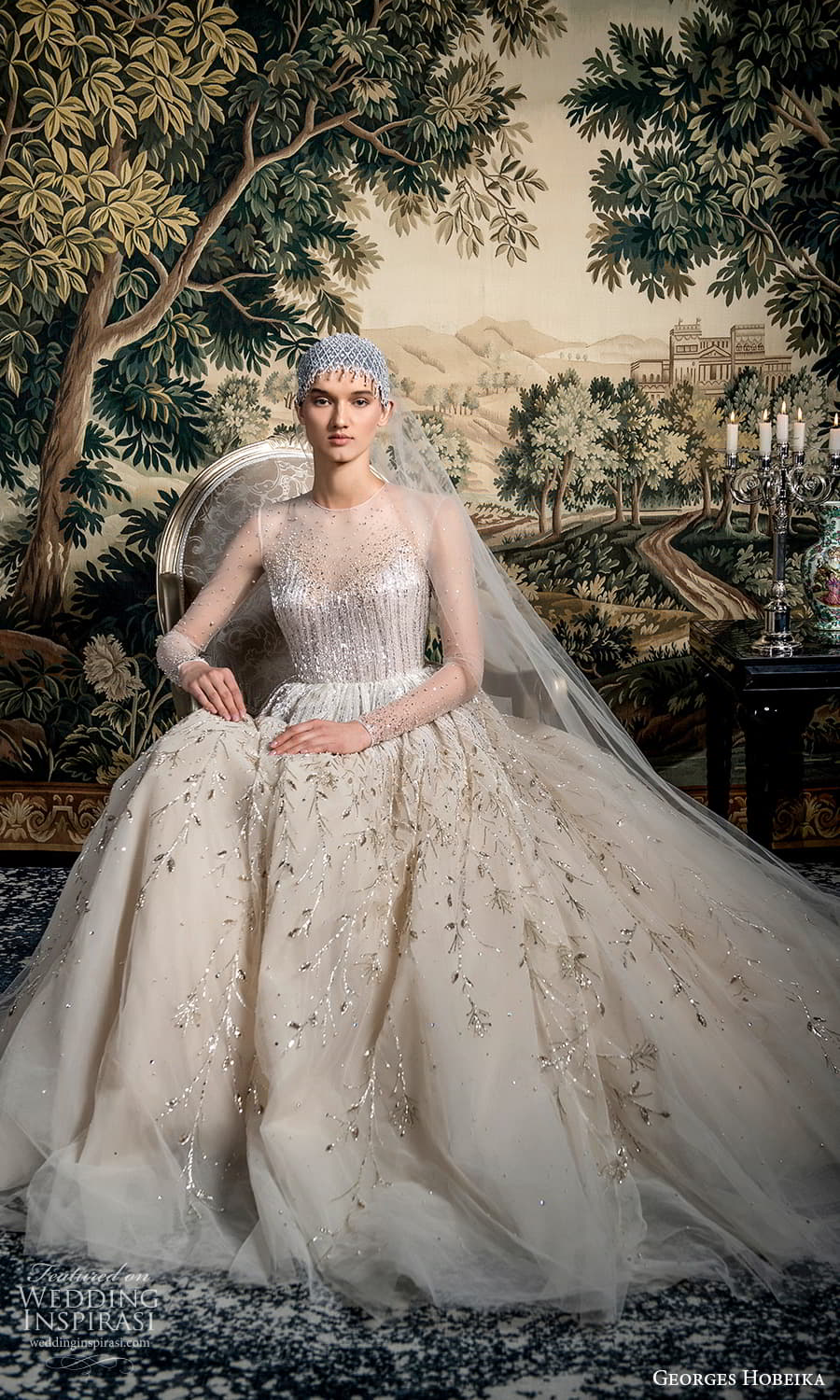 georges hobeika spring 2022 bridal sheer long sleeve jewel neckline embellished bodice a line wedding dress (11) mv georges hobeika spring 2022 bridal sheer long sleeve jewel neckline embellished bodice a line wedding dress (11) mv