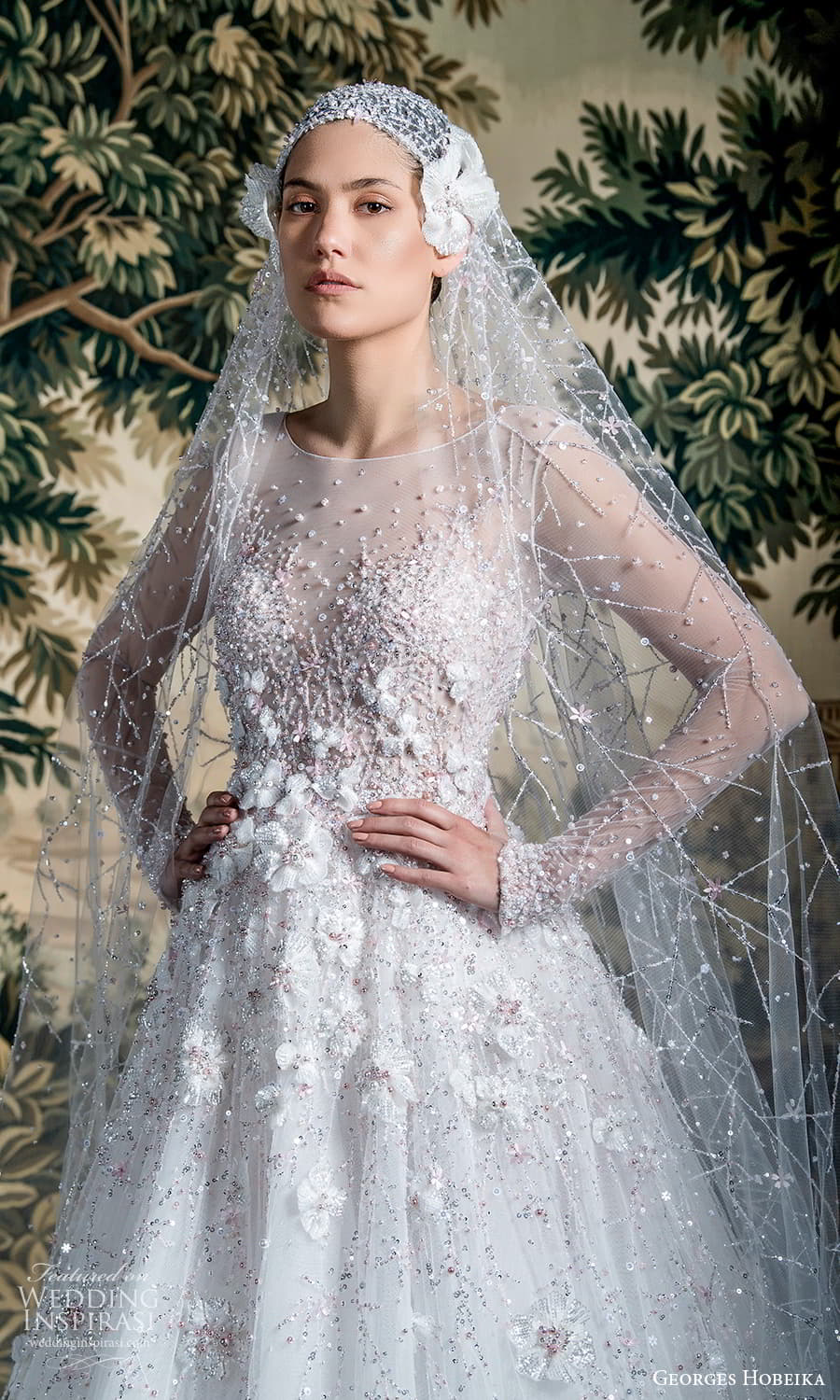georges hobeika spring 2022 bridal sheer long sleeve jewel neckline fully embellished a line wedding dress (9) fv georges hobeika spring 2022 bridal sheer long sleeve jewel neckline fully embellished a line wedding dress (9) fv