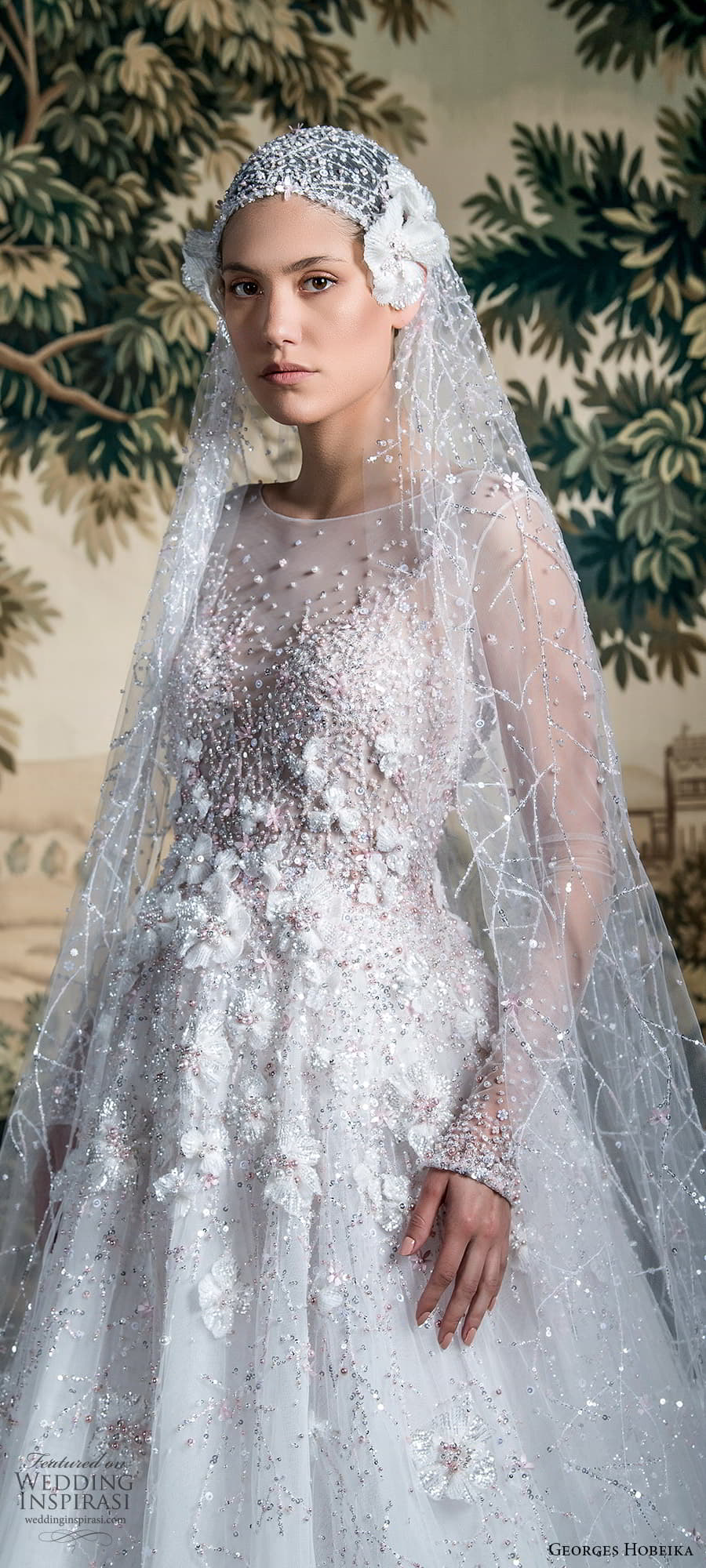 georges hobeika spring 2022 bridal sheer long sleeve jewel neckline fully embellished a line wedding dress (9) zv