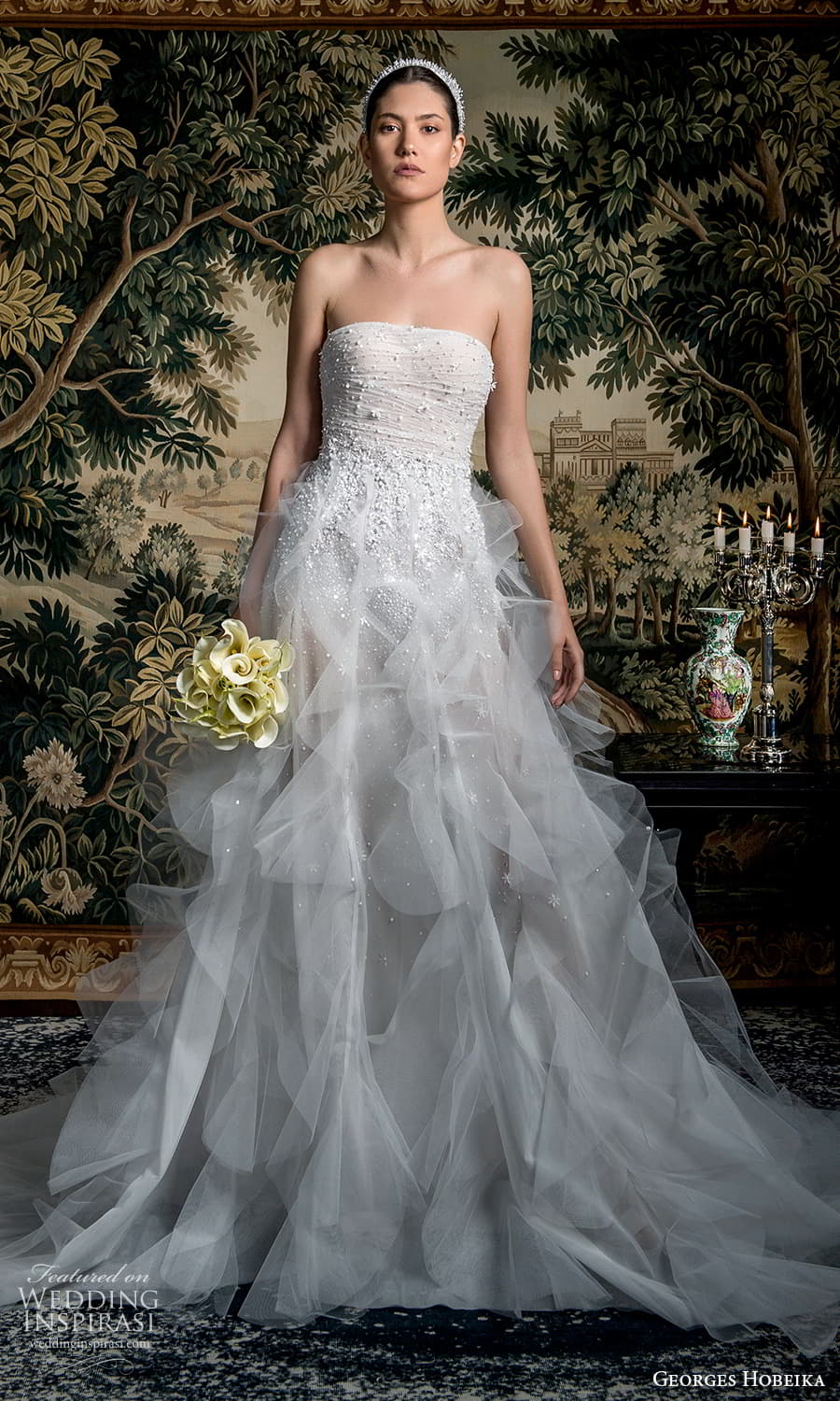 georges hobeika spring 2022 bridal strapless straight across neckline fully embellished a line wedding dress ruffle skirt (13) mv georges hobeika spring 2022 bridal strapless straight across neckline fully embellished a line wedding dress ruffle skirt (13) mv