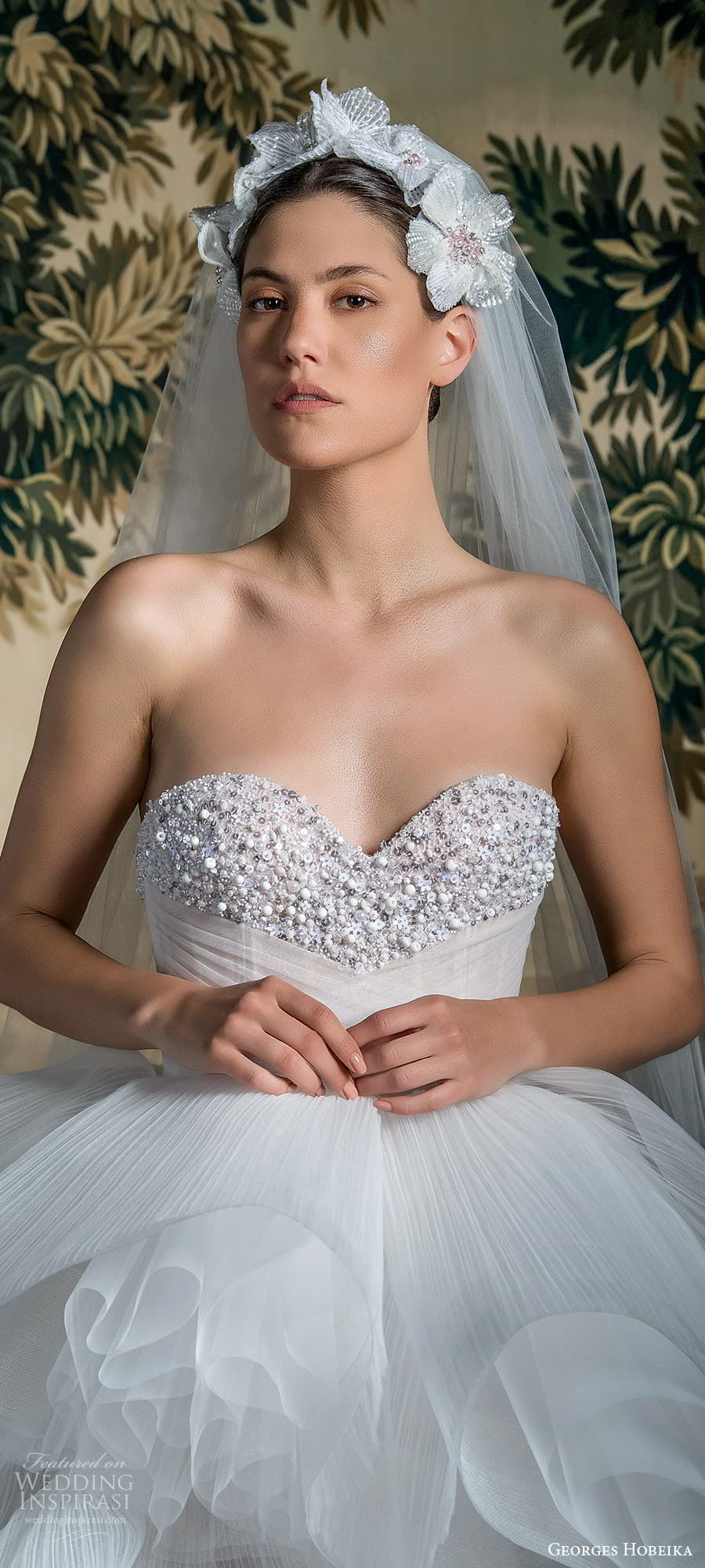 georges hobeika spring 2022 bridal strapless sweetheart neckline embellished bodice tiered ruched skirt ball gown wedding dress (5) lv georges hobeika spring 2022 bridal strapless sweetheart neckline embellished bodice tiered ruched skirt ball gown wedding dress (5) lv