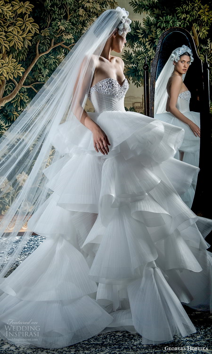 georges hobeika spring 2022 bridal strapless sweetheart neckline embellished bodice tiered ruched skirt ball gown wedding dress (5) sv georges hobeika spring 2022 bridal strapless sweetheart neckline embellished bodice tiered ruched skirt ball gown wedding dress (5) sv