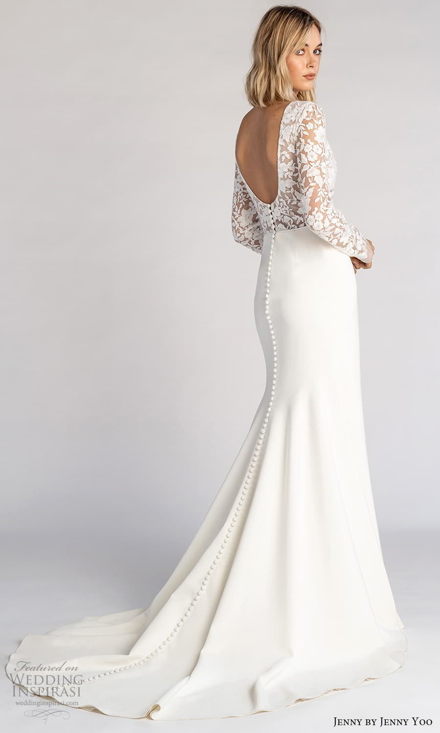 jenny jenny yoo fall 2021 bridal long sleeves v neckline embellished bodice clean skirt sheath wedding dress chapel train scoop back (4) bv jenny jenny yoo fall 2021 bridal long sleeves v neckline embellished bodice clean skirt sheath wedding dress chapel train scoop back (4) bv