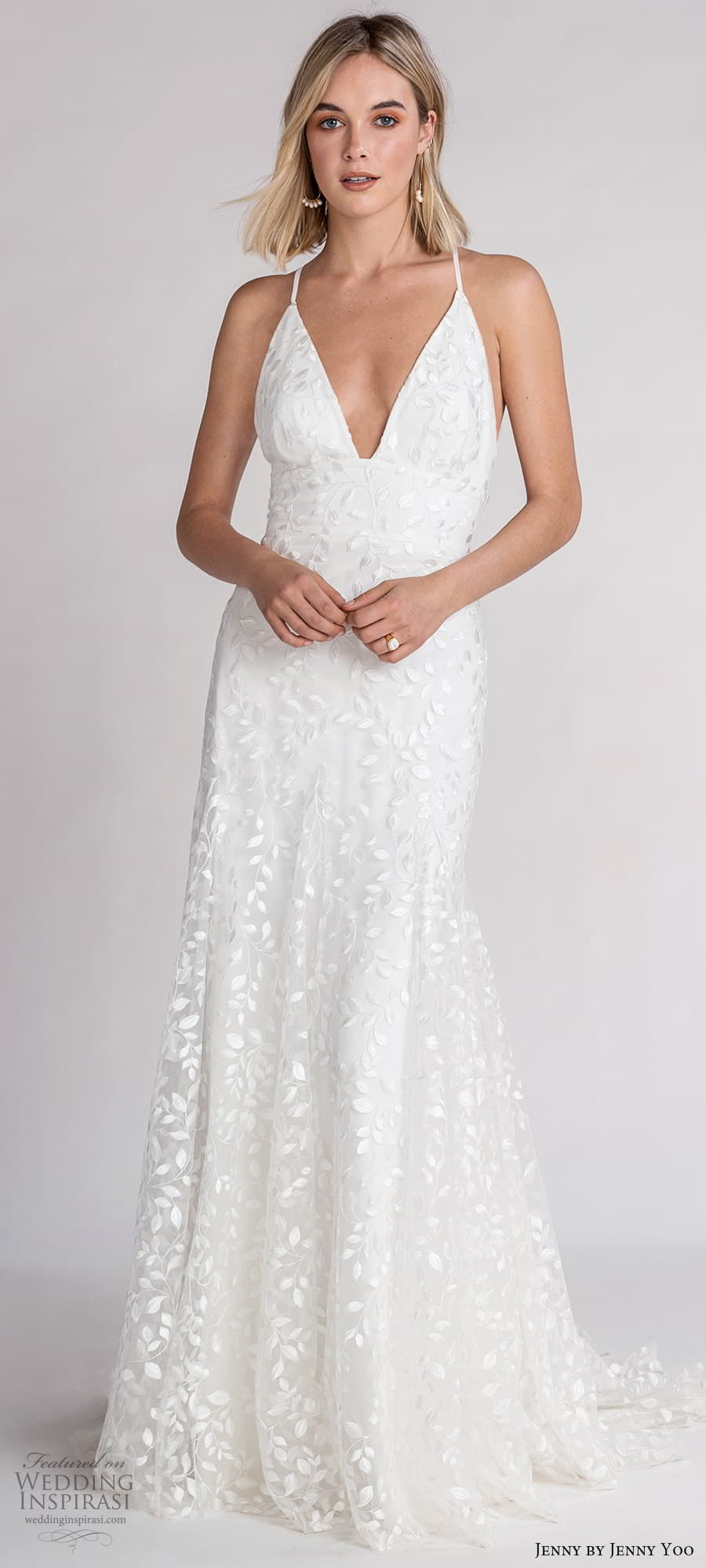 jenny jenny yoo fall 2021 bridal sleeveless cross straps plunging v neckline embellished a line wedding dress chapel train (3) lv jenny jenny yoo fall 2021 bridal sleeveless cross straps plunging v neckline embellished a line wedding dress chapel train (3) lv