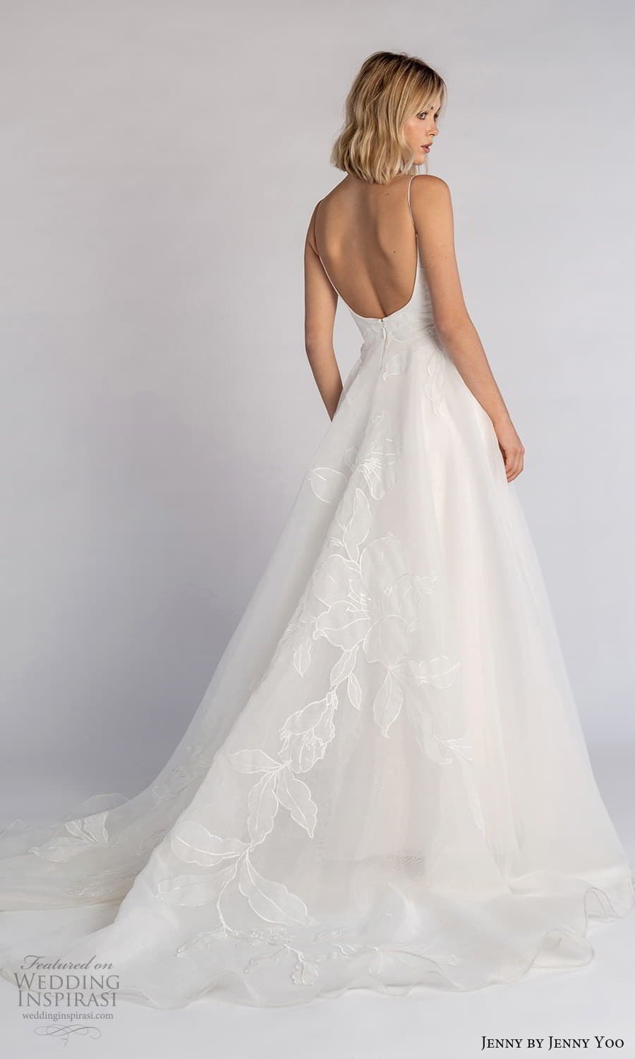 jenny jenny yoo fall 2021 bridal sleeveless straps semi scoop neckilne embellished a line wedding dress chapel train (2) bv