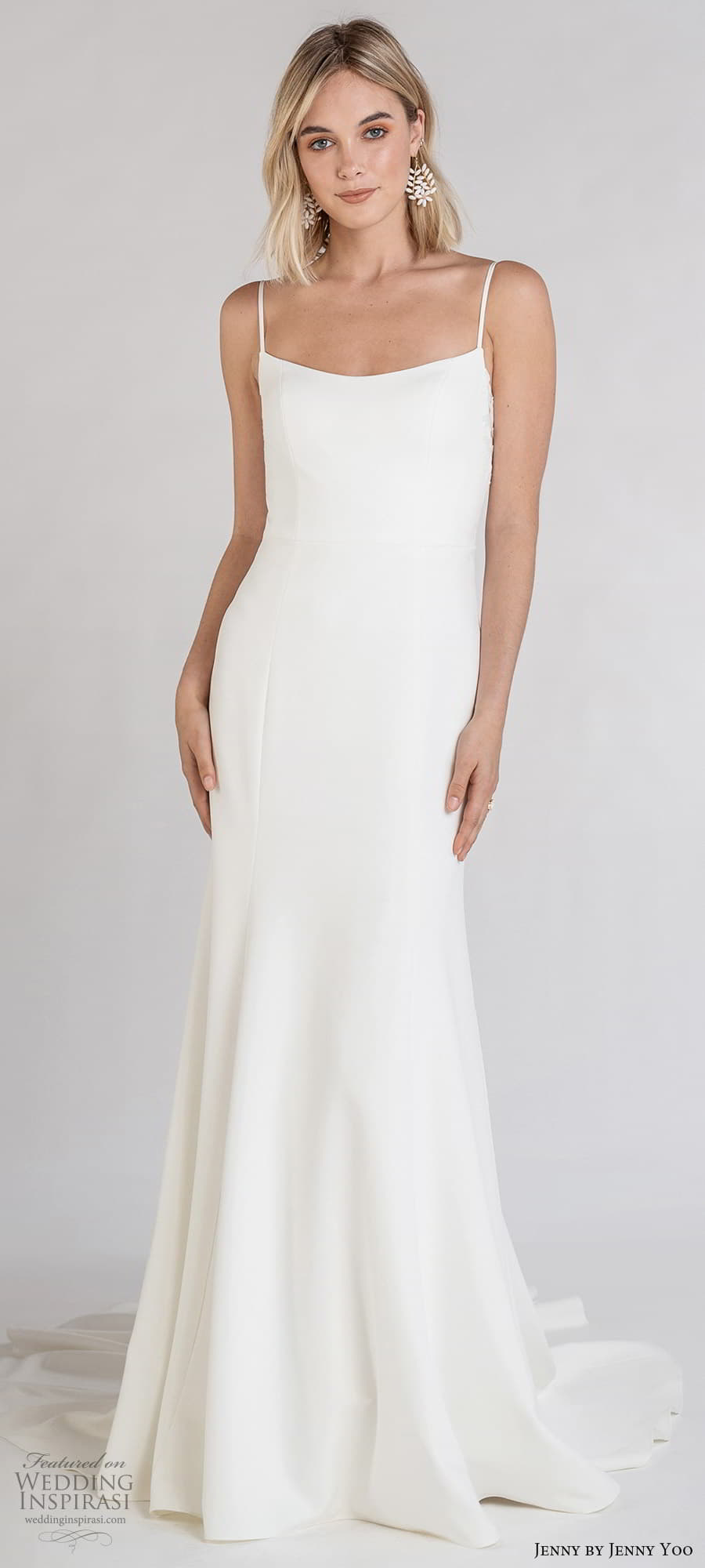 jenny jenny yoo fall 2021 bridal sleeveless straps semi scoop neckline clean minimalist sheath wedding dress chapel trian (6) lv