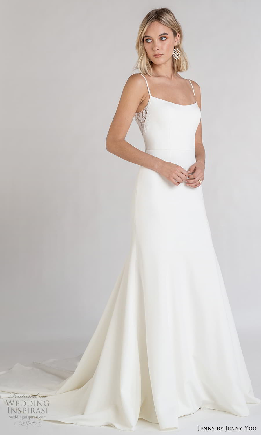 jenny jenny yoo fall 2021 bridal sleeveless straps semi scoop neckline clean minimalist sheath wedding dress chapel trian (6) mv