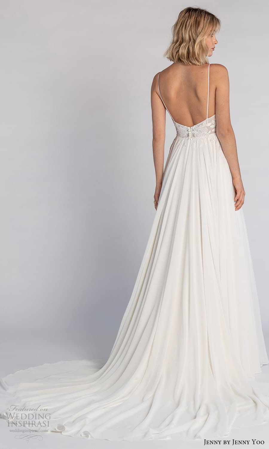 jenny jenny yoo fall 2021 bridal sleeveless straps v neckline embellished bodice a line wedding dress chapel train (8) bv