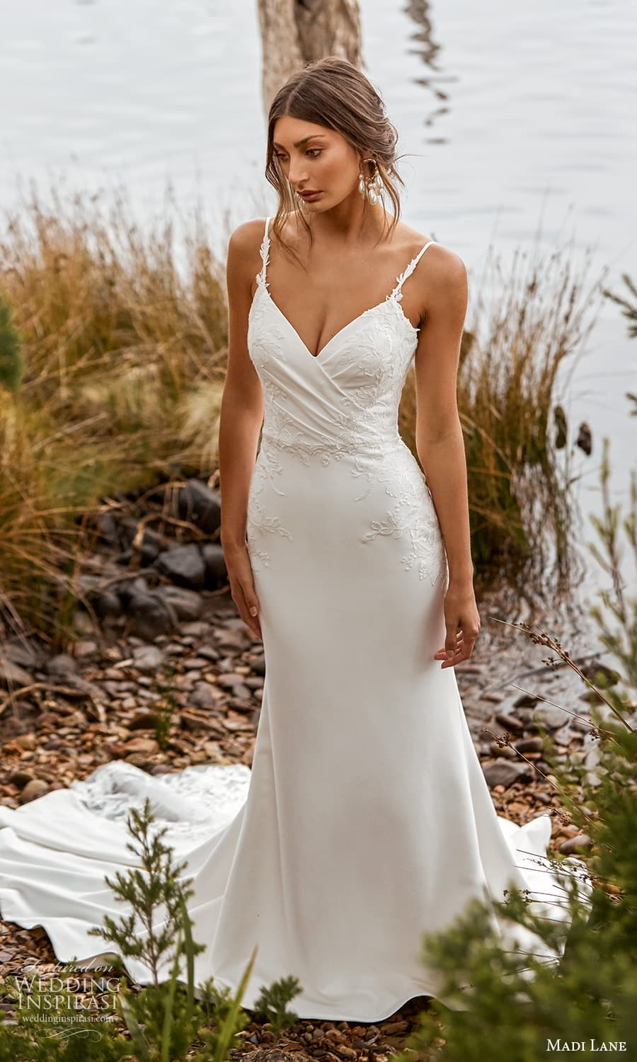 madi lane fall 2021 bridal sleeveless straps v neckline embellished bodice sheath wedding dress chapel train (18) mv