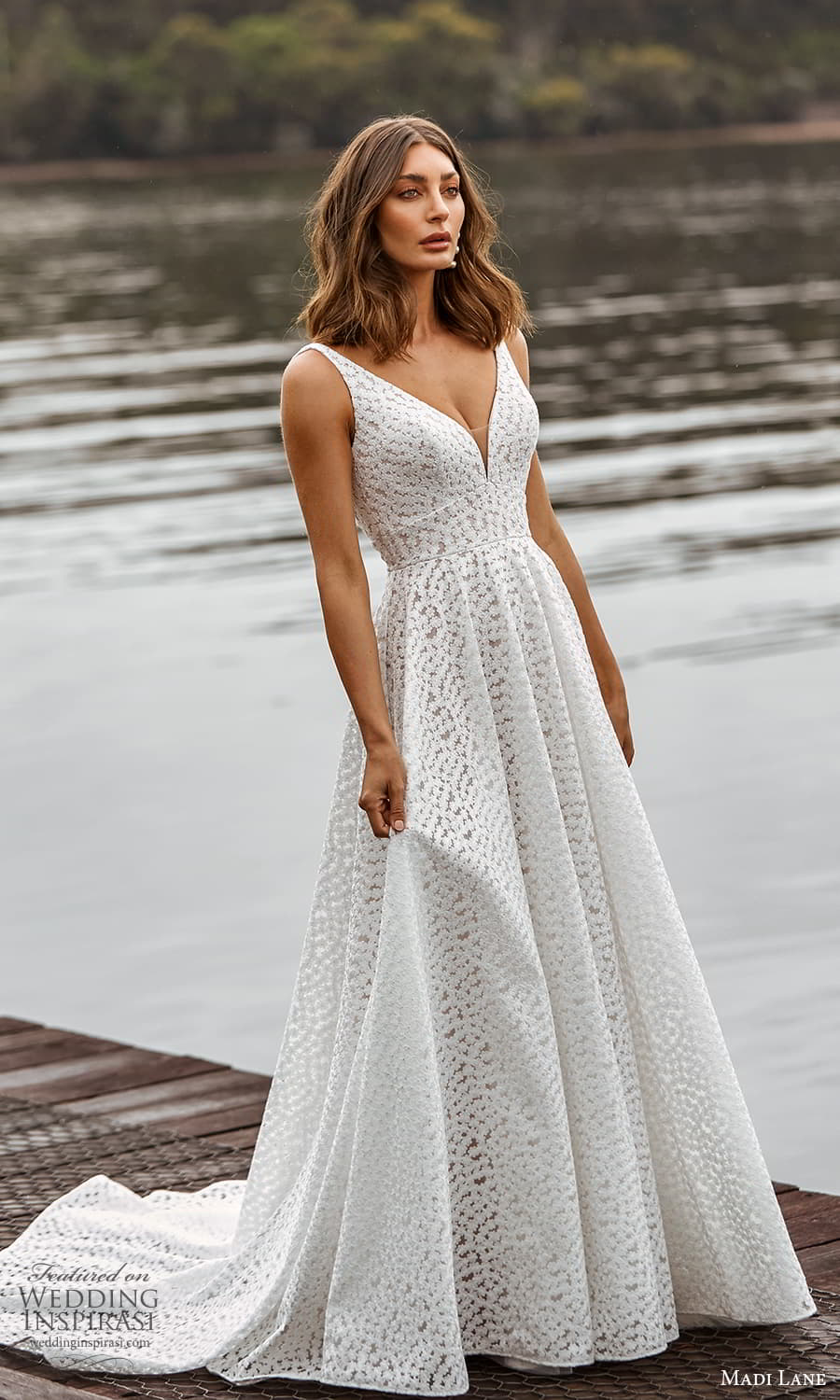 madi lane fall 2021 bridal sleeveless straps v neckline fully embellished a line ball gown wedding dress chapel train (17) mv