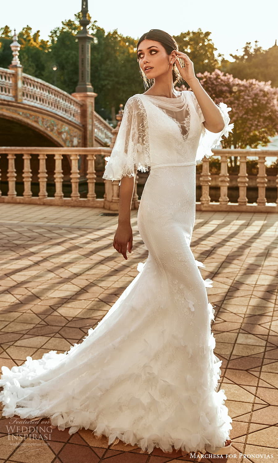 marchesa for pronovias 2022 bridal flutter sleeve cowl neckline embellished lace sheath wedding dress sweep train (19) mv marchesa for pronovias 2022 bridal flutter sleeve cowl neckline embellished lace sheath wedding dress sweep train (19) mv