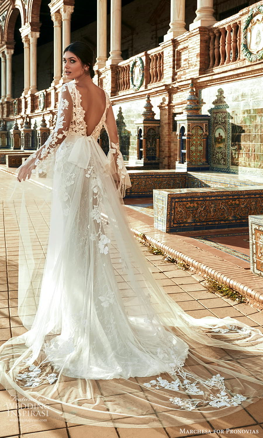 marchesa for pronovias 2022 bridal sheer flare sleeve v necklne embellished a line wedding dress chapel train (13) bv marchesa for pronovias 2022 bridal sheer flare sleeve v necklne embellished a line wedding dress chapel train (13) bv