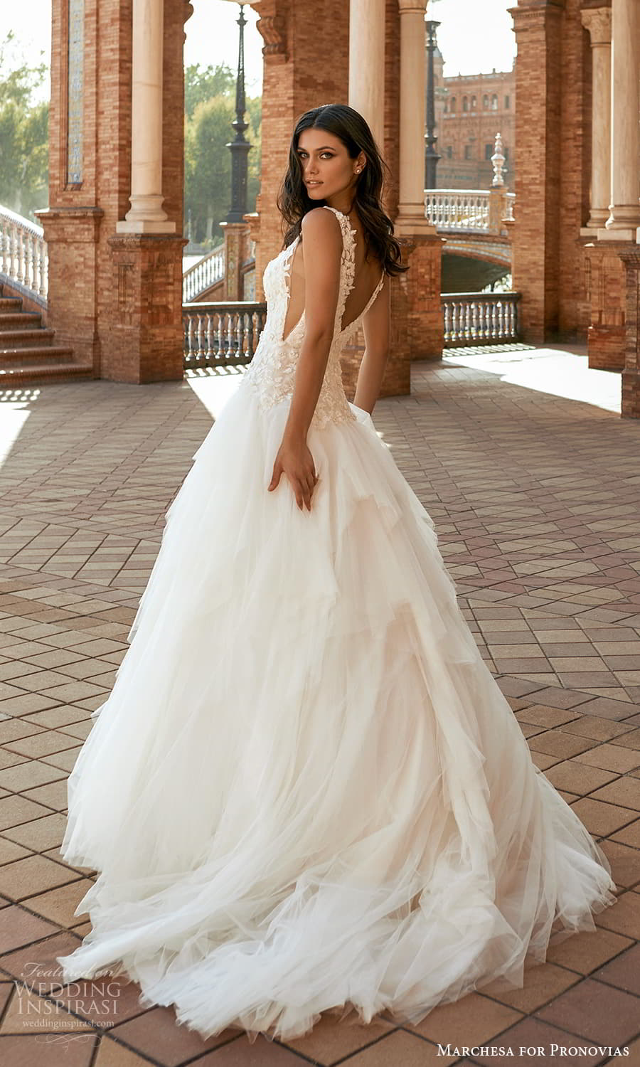 marchesa for pronovias 2022 bridal sleeveless straps v neckline embellished bodice drop waist a line wedding dress chapel train (5) bv marchesa for pronovias 2022 bridal sleeveless straps v neckline embellished bodice drop waist a line wedding dress chapel train (5) bv