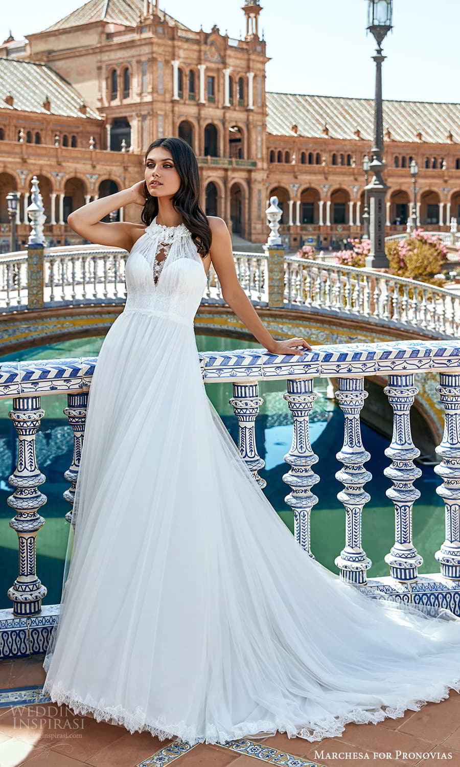 marchesa for pronovias 2022 bridal sleeveless tie straps halter neckline embellished a line wedding dress chapel train (10) mv marchesa for pronovias 2022 bridal sleeveless tie straps halter neckline embellished a line wedding dress chapel train (10) mv
