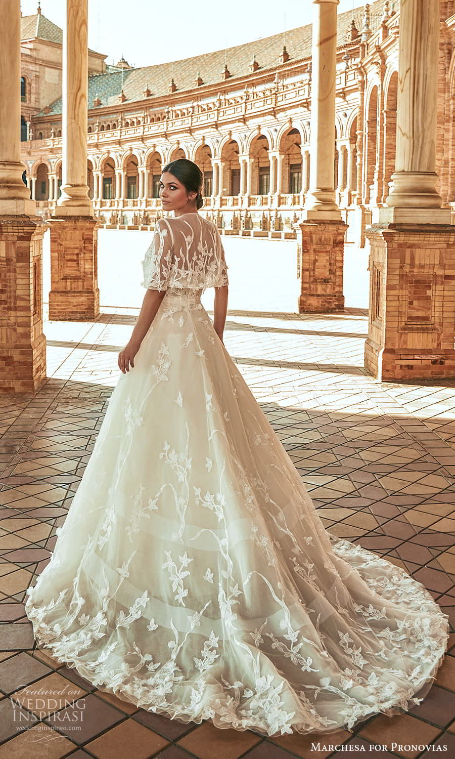 marchesa for pronovias 2022 bridal strapless sweetheart neckline embellished a line wedding dress chapel train elbow sleeve jacket (2) bv marchesa for pronovias 2022 bridal strapless sweetheart neckline embellished a line wedding dress chapel train elbow sleeve jacket (2) bv