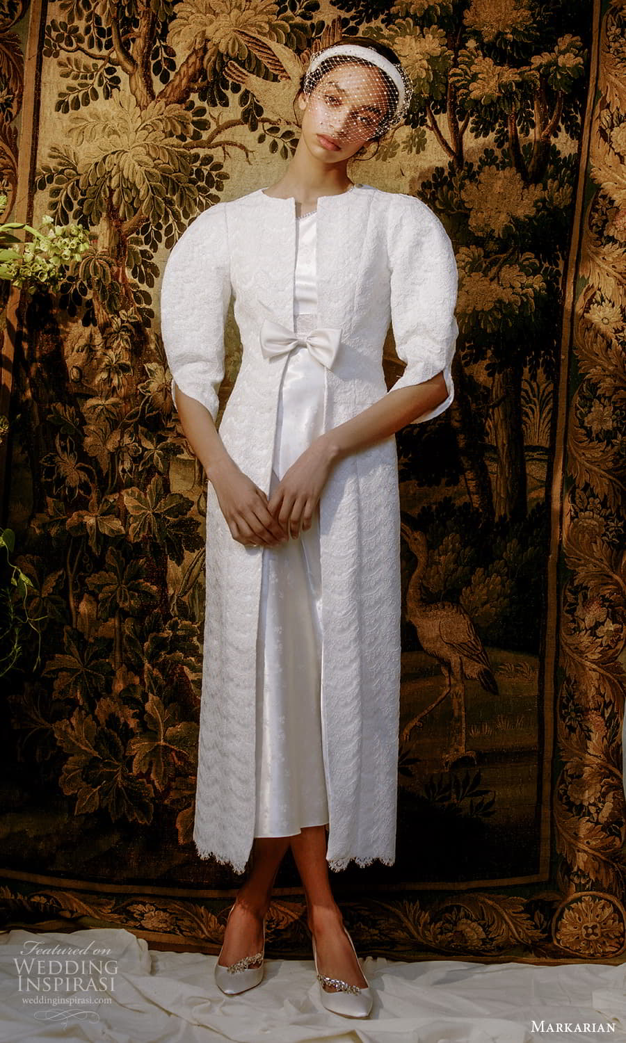 markarian spring 2022 bridal puff sleeve jacket tea length wedding dress (5) mv markarian spring 2022 bridal puff sleeve jacket tea length wedding dress (5) mv