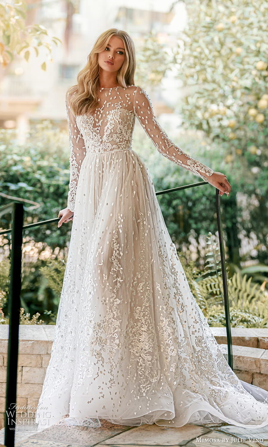 mimosa julie vino 2021 bridal sheer long sleeve jewel neckline embellished lace a line ball gown wedding dress chapel train (1) mv