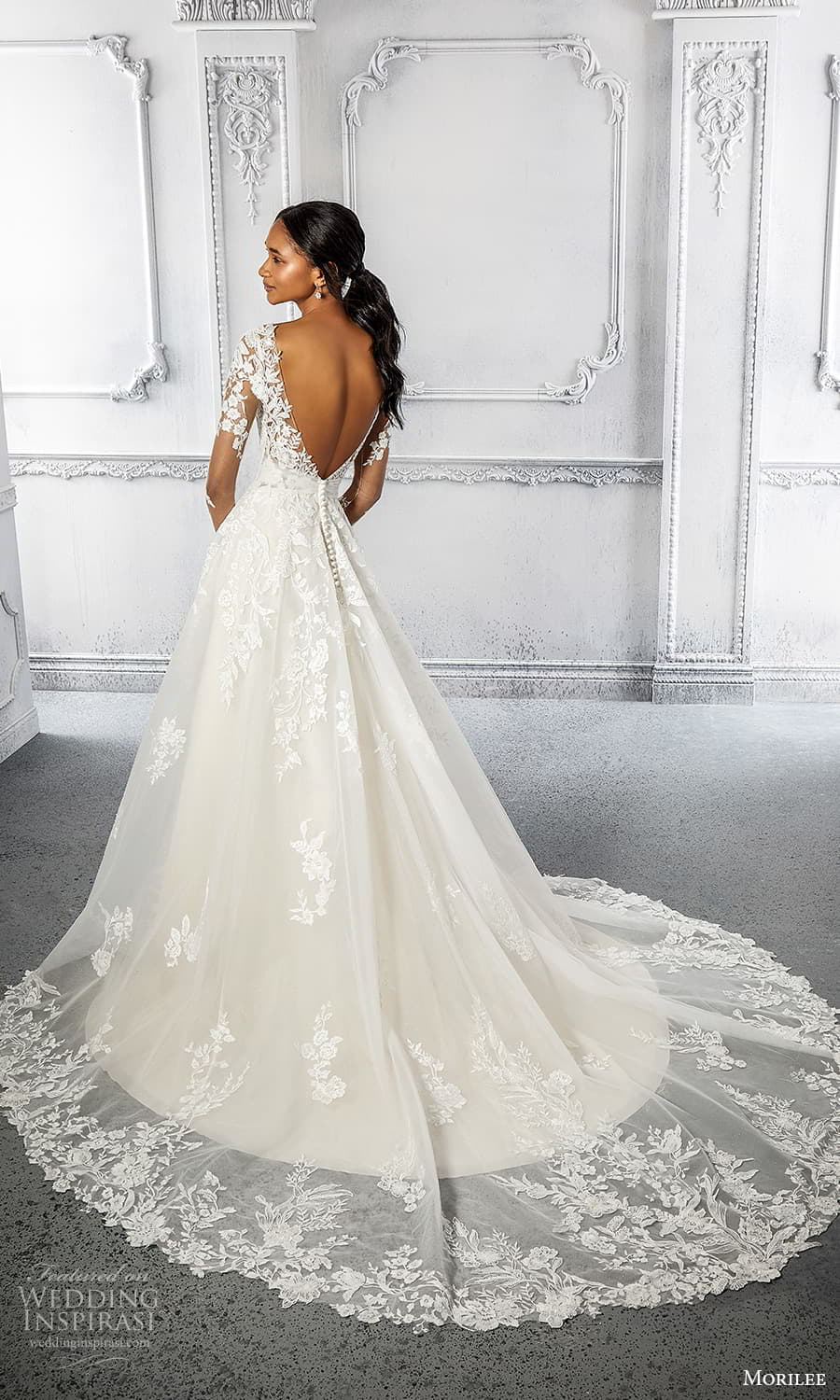 morilee spring 2022 bridal sleeveless straps v neckline fully embellished lace a line wedding dress chapel train (23) bv morilee spring 2022 bridal sleeveless straps v neckline fully embellished lace a line wedding dress chapel train (23) bv
