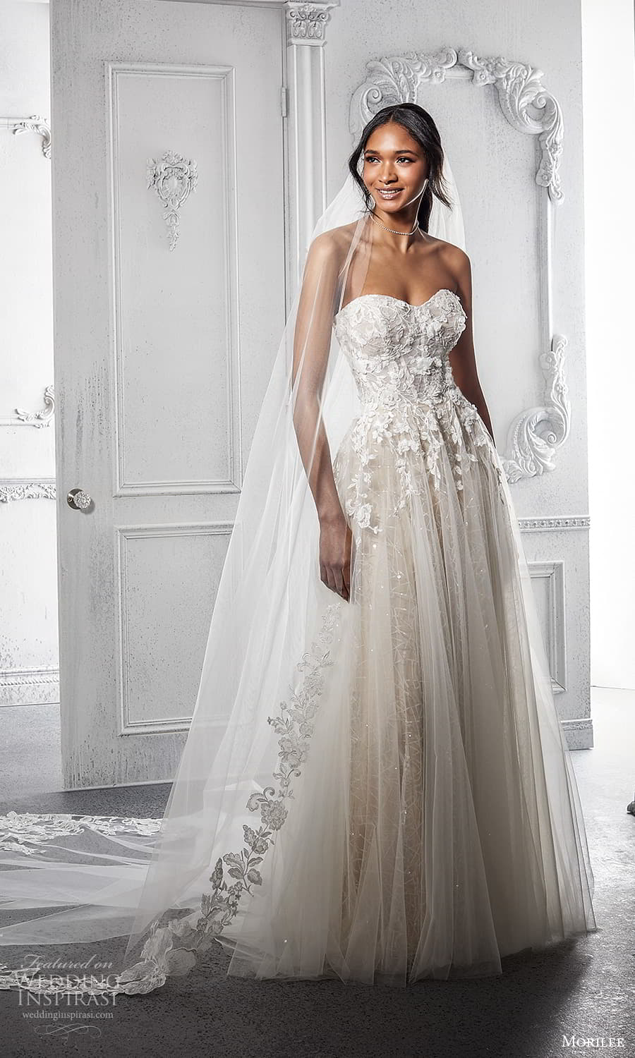 morilee spring 2022 bridal strapless sweetheart neckline fully embellished a line ball gown wedding dress chapel train (6) mv