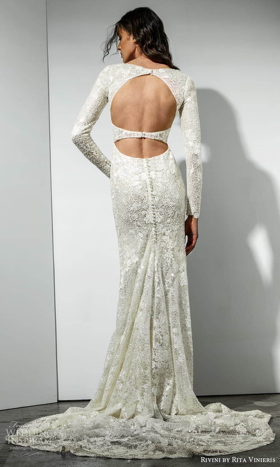 rivini rita vinieris spring 2022 bridal long sleeve v neckline fully embellished lace a line wedding dress chapel train cutout back (6) bv rivini rita vinieris spring 2022 bridal long sleeve v neckline fully embellished lace a line wedding dress chapel train cutout back (6) bv