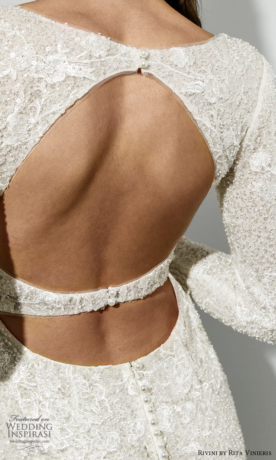 rivini rita vinieris spring 2022 bridal long sleeve v neckline fully embellished lace a line wedding dress chapel train cutout back (6) zbv rivini rita vinieris spring 2022 bridal long sleeve v neckline fully embellished lace a line wedding dress chapel train cutout back (6) zbv