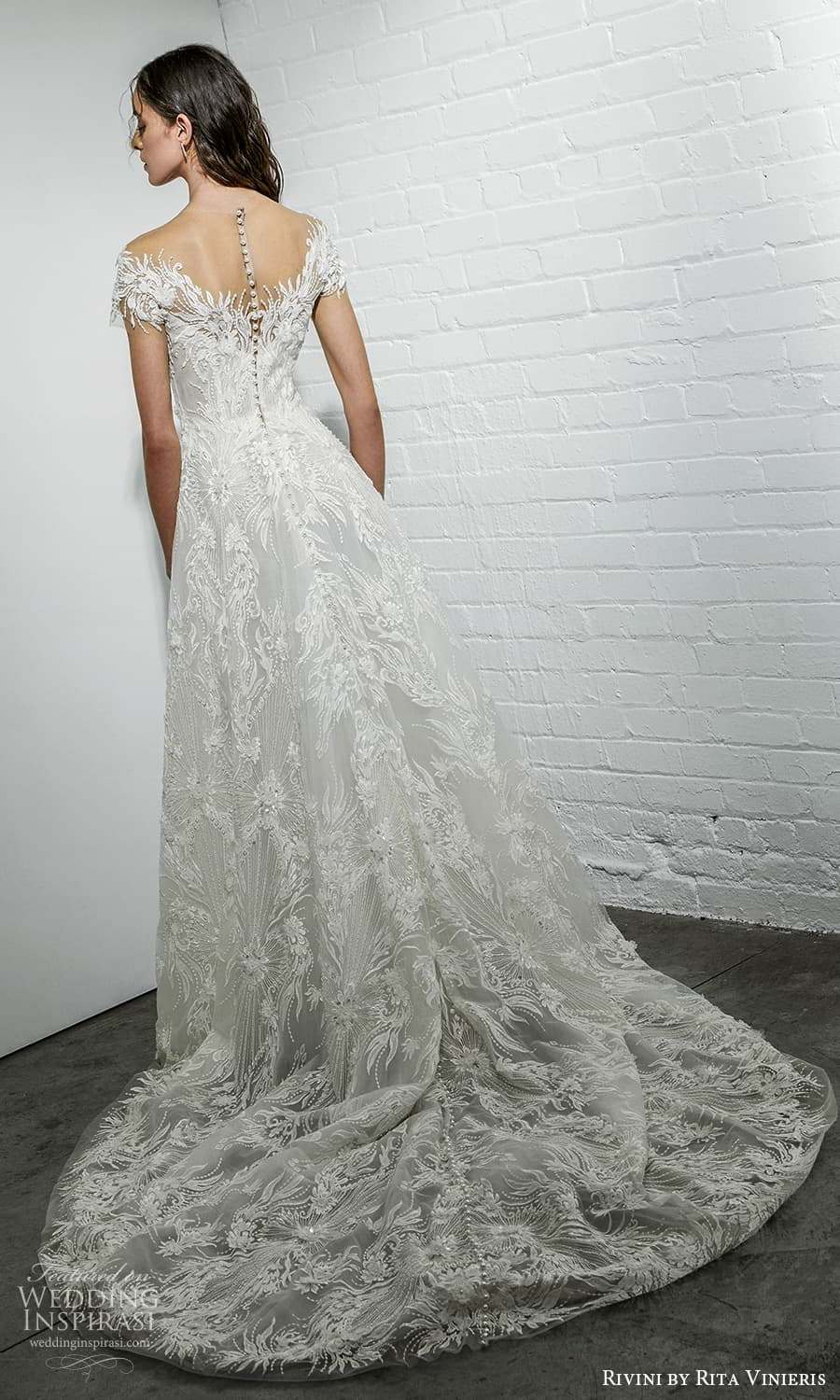 rivini rita vinieris spring 2022 bridal short sleeve v neckline fully embellished lace a line ball gown wedding dress (9) bv