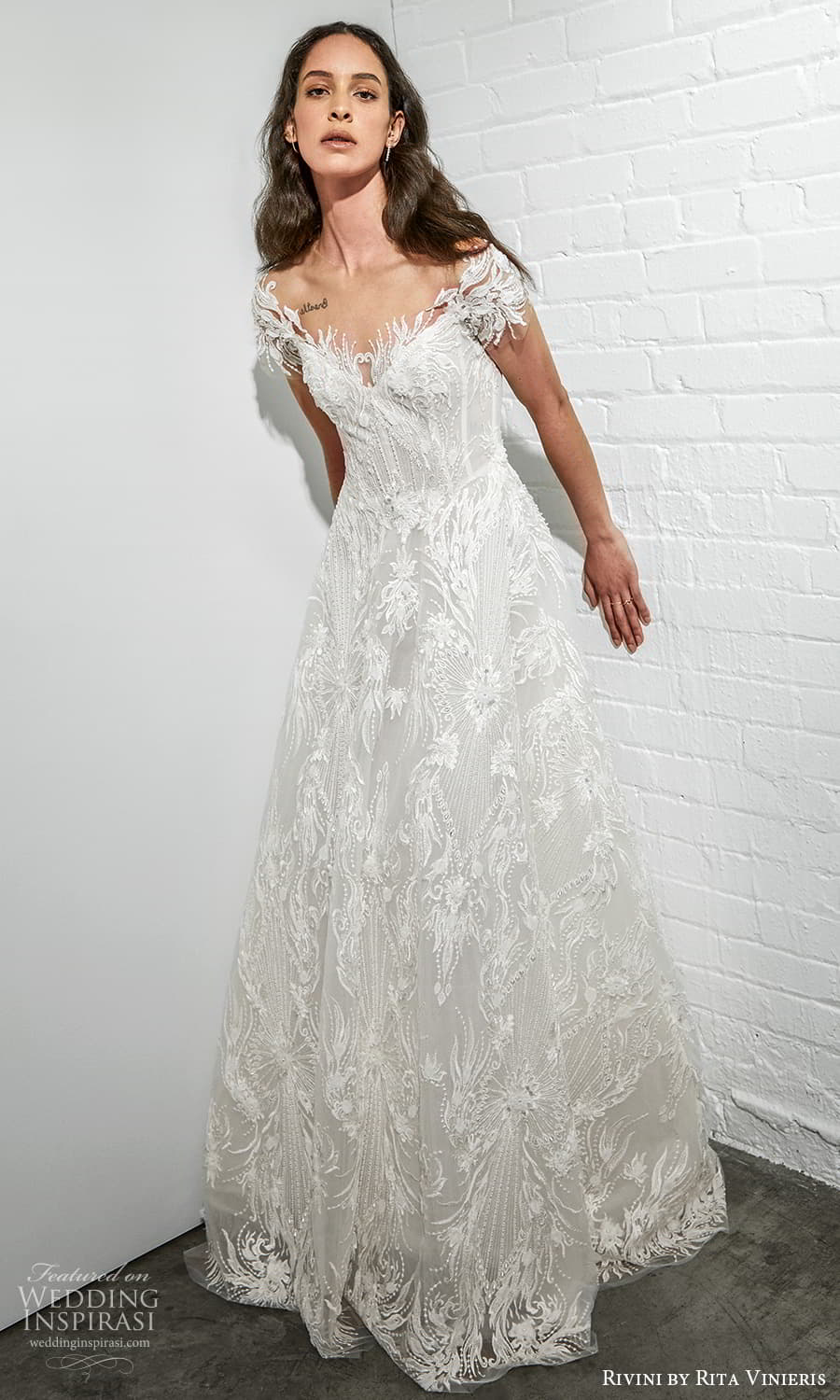 rivini rita vinieris spring 2022 bridal short sleeve v neckline fully embellished lace a line ball gown wedding dress (9) mv