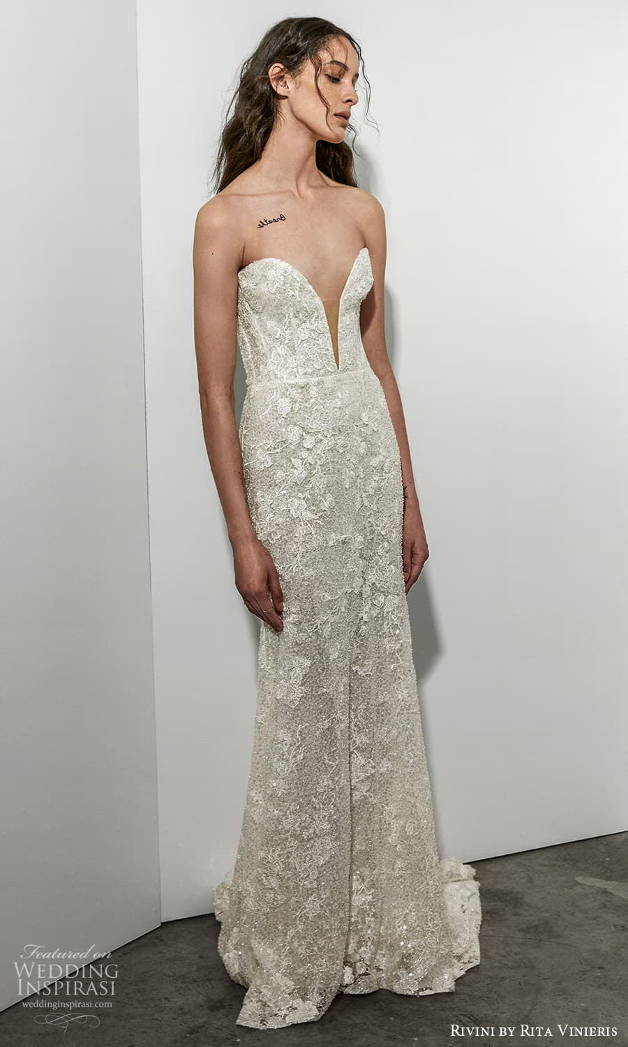 rivini rita vinieris spring 2022 bridal strapless plunging sweetheart neckline fully embellished lace sheath wedding dress (11) mv
