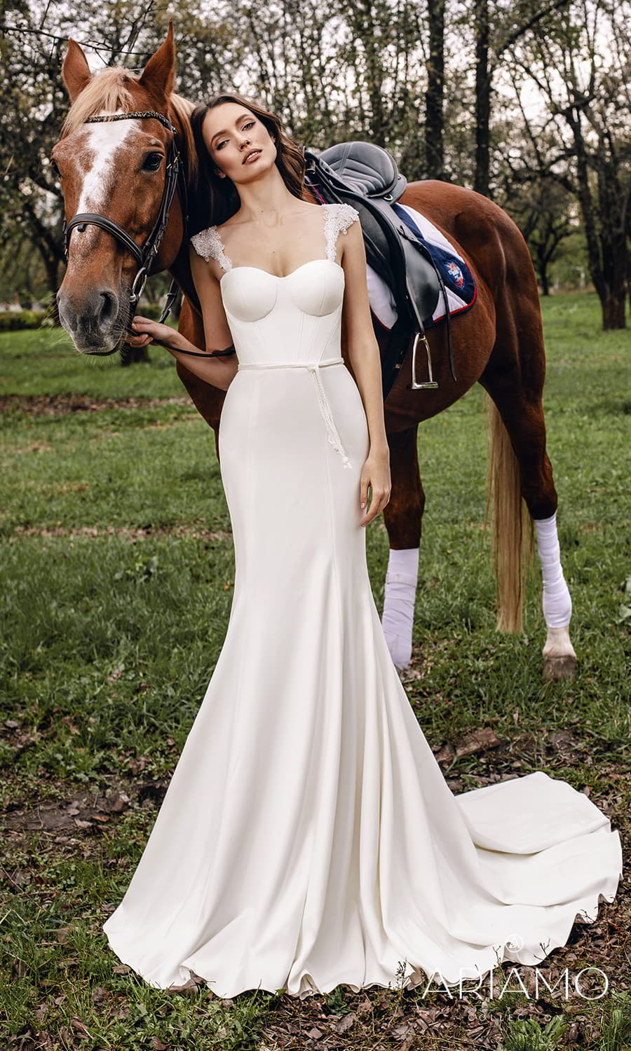 ariamo 2022 bridal beaded cap sleeve straps sweetheart neckline clean minimalist sheath wedding dress chapel train (shelby) mv