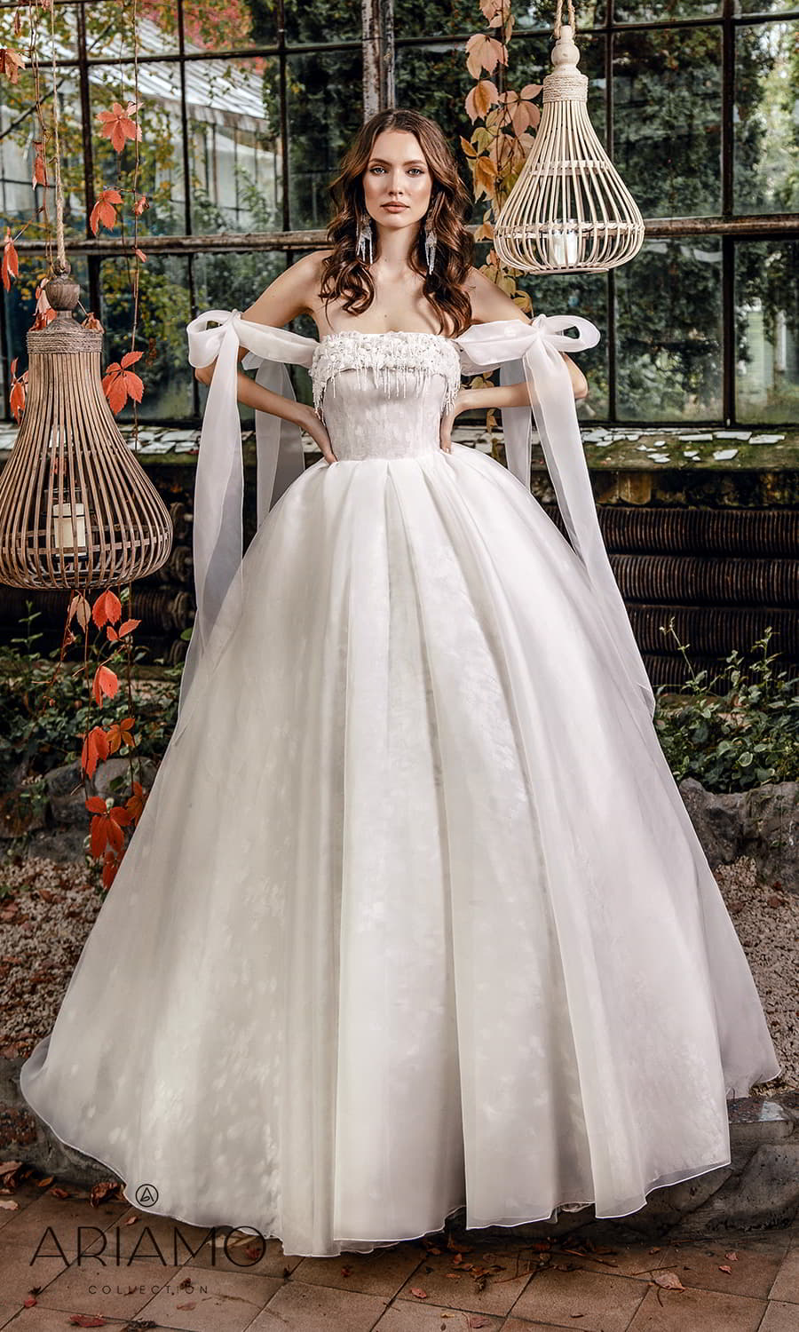 ariamo 2022 bridal off shoulder straps strapless straight across neckline embellished bodice a line ball gown wedding dress chapel train (stephanie) mv