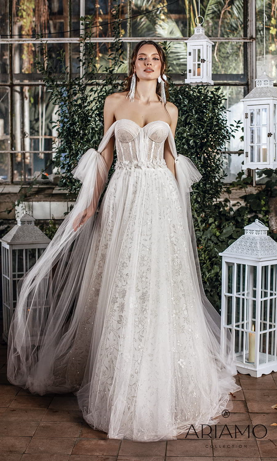 ariamo 2022 bridal off shoulder straps sweetheart neckline fully embellished a line ball gown wedding dress chapel train (sophia) mv