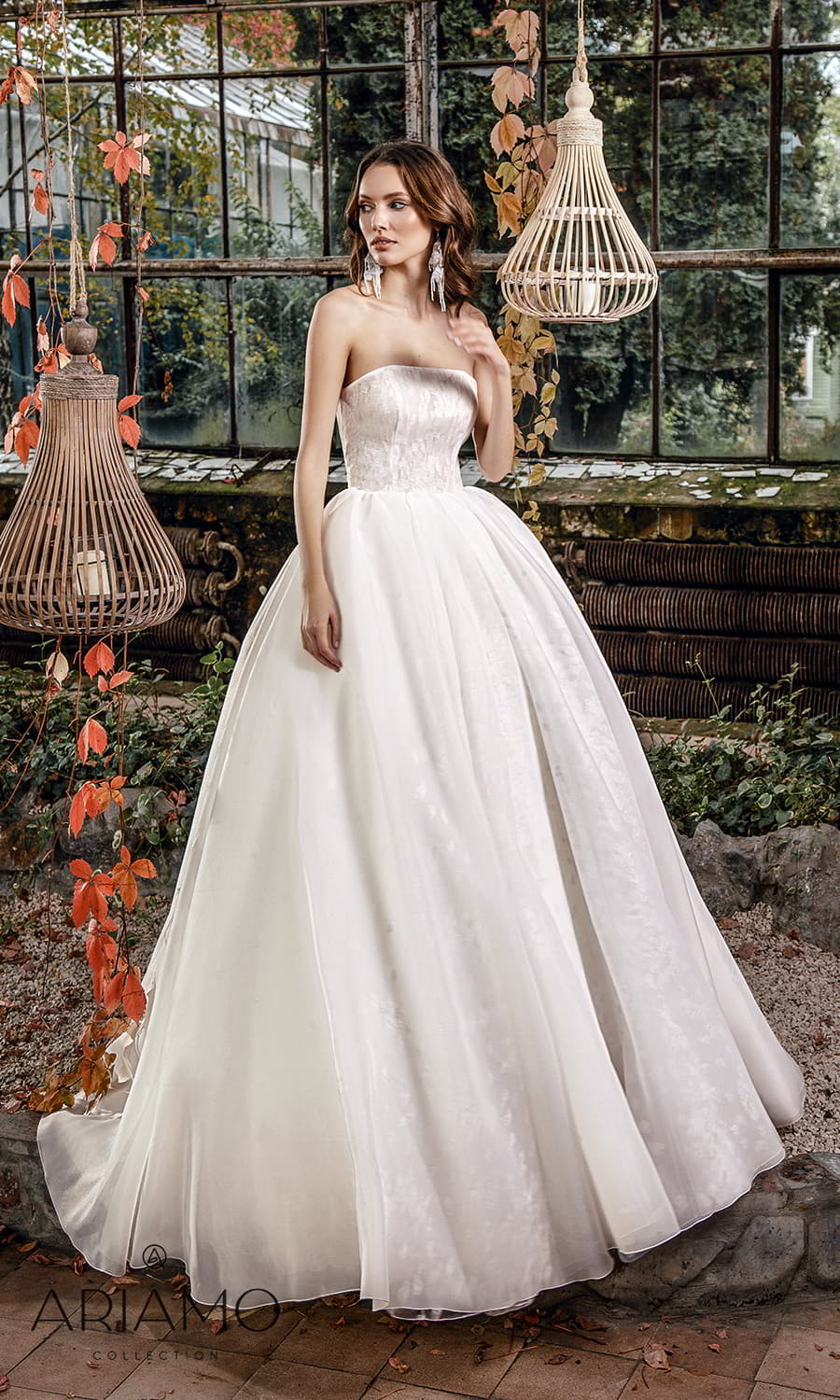 ariamo 2022 bridal strapless straight across neckline embellished bodice a line ball gown wedding dress chapel train (stephanie) mv