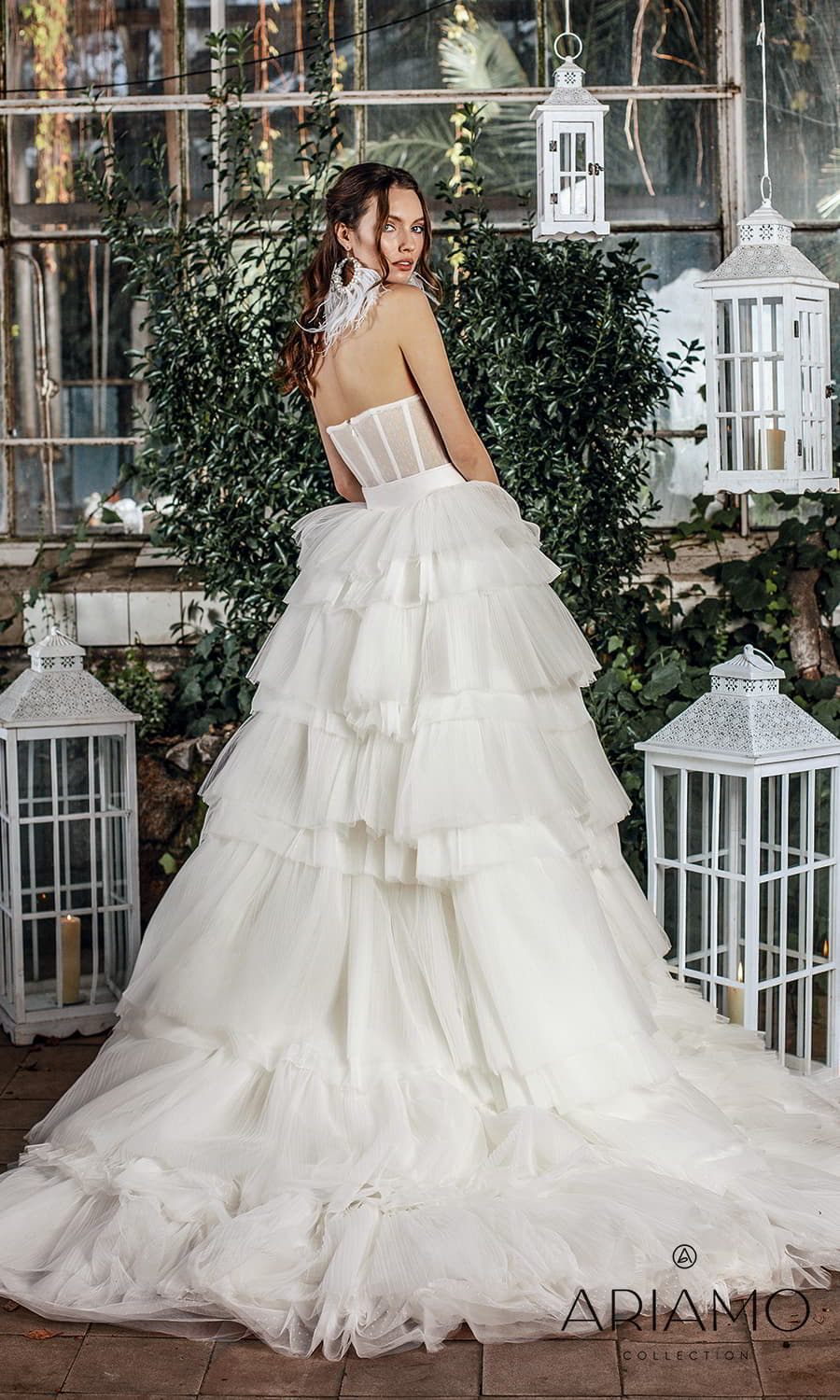ariamo 2022 bridal strapless sweetheart neckline corset bodice ruffle skirt a line ball gown wedding dress chapel train (skylar) bv