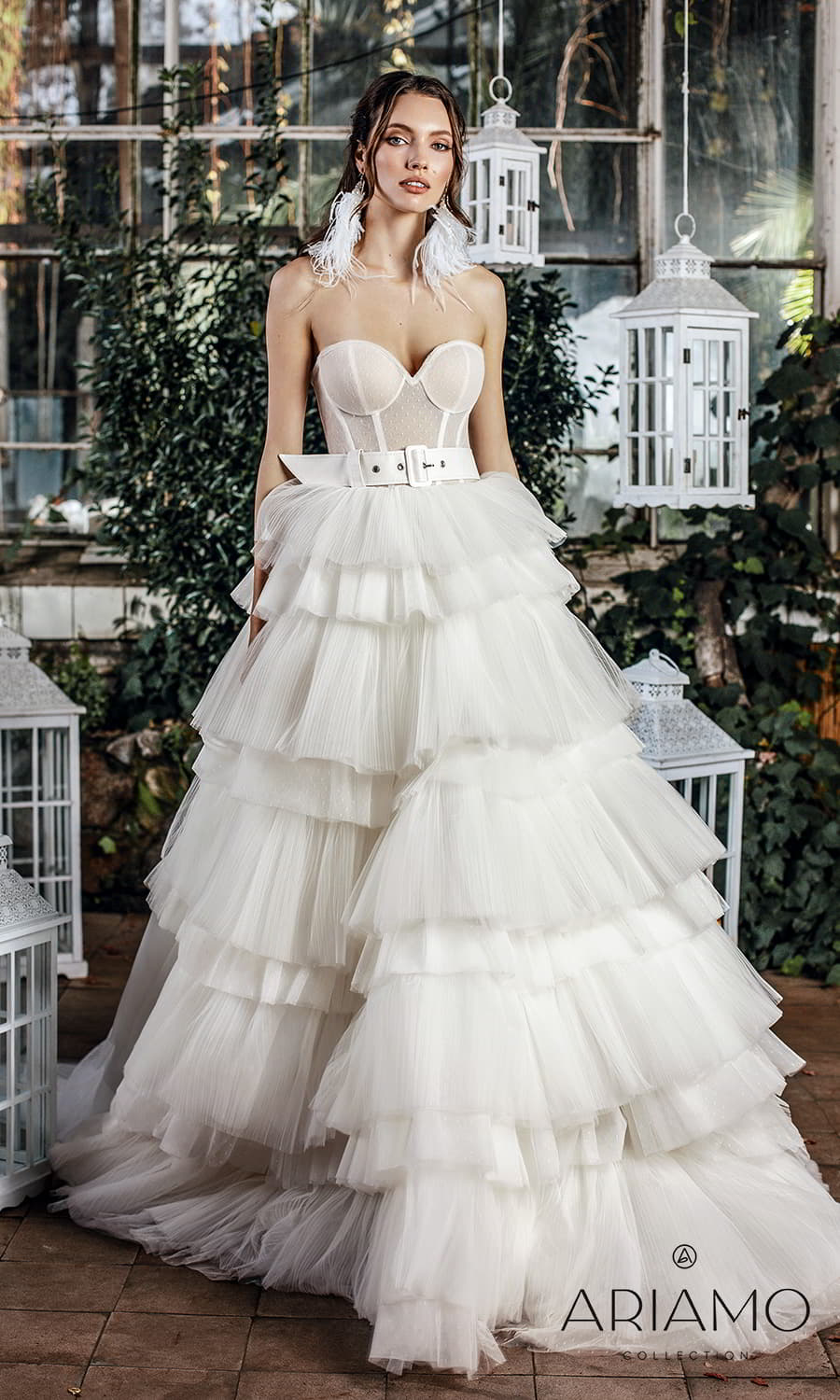 ariamo 2022 bridal strapless sweetheart neckline corset bodice ruffle skirt a line ball gown wedding dress chapel train (skylar) mv