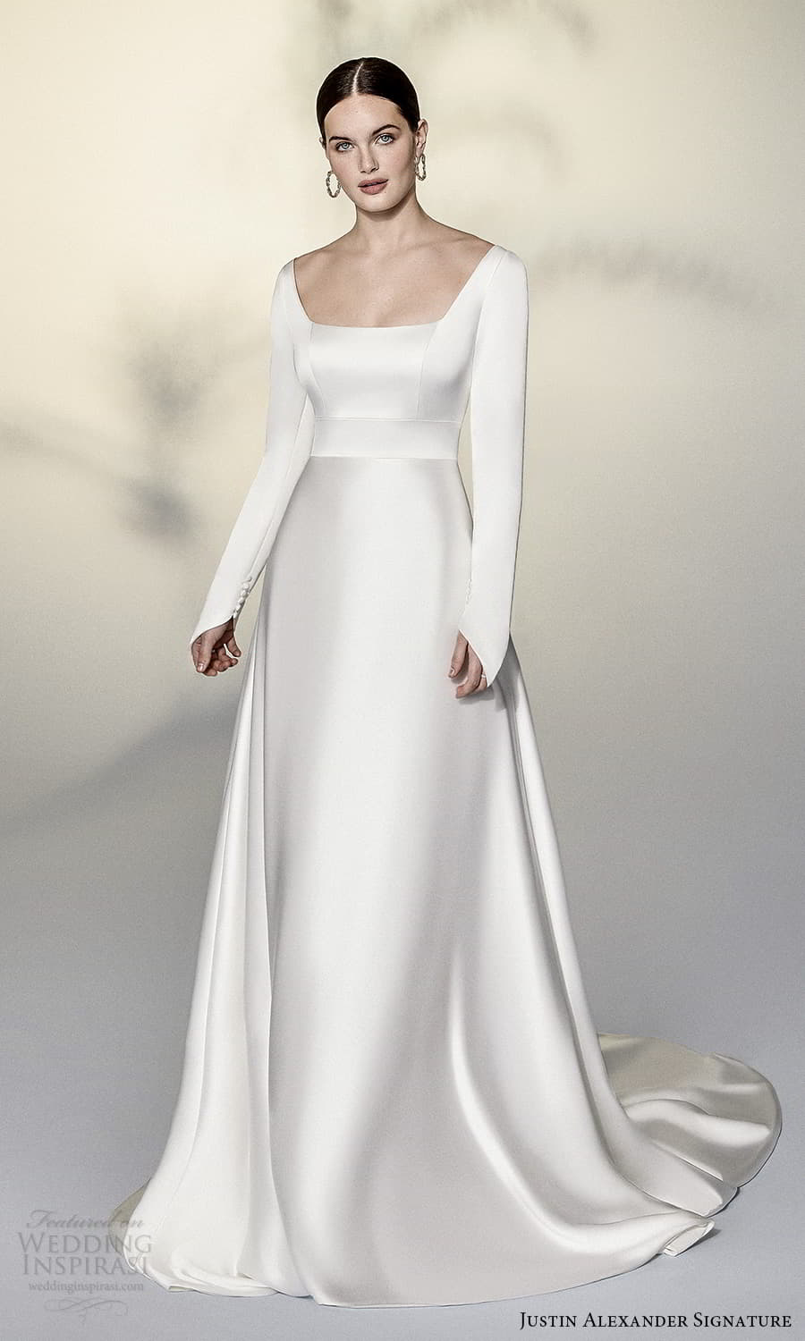 justin alexander signature spring 2022 bridal long sleeve square neckline clean minimalist modern a line wedding dress chapel train (17) mv justin alexander signature spring 2022 bridal long sleeve square neckline clean minimalist modern a line wedding dress chapel train (17) mv