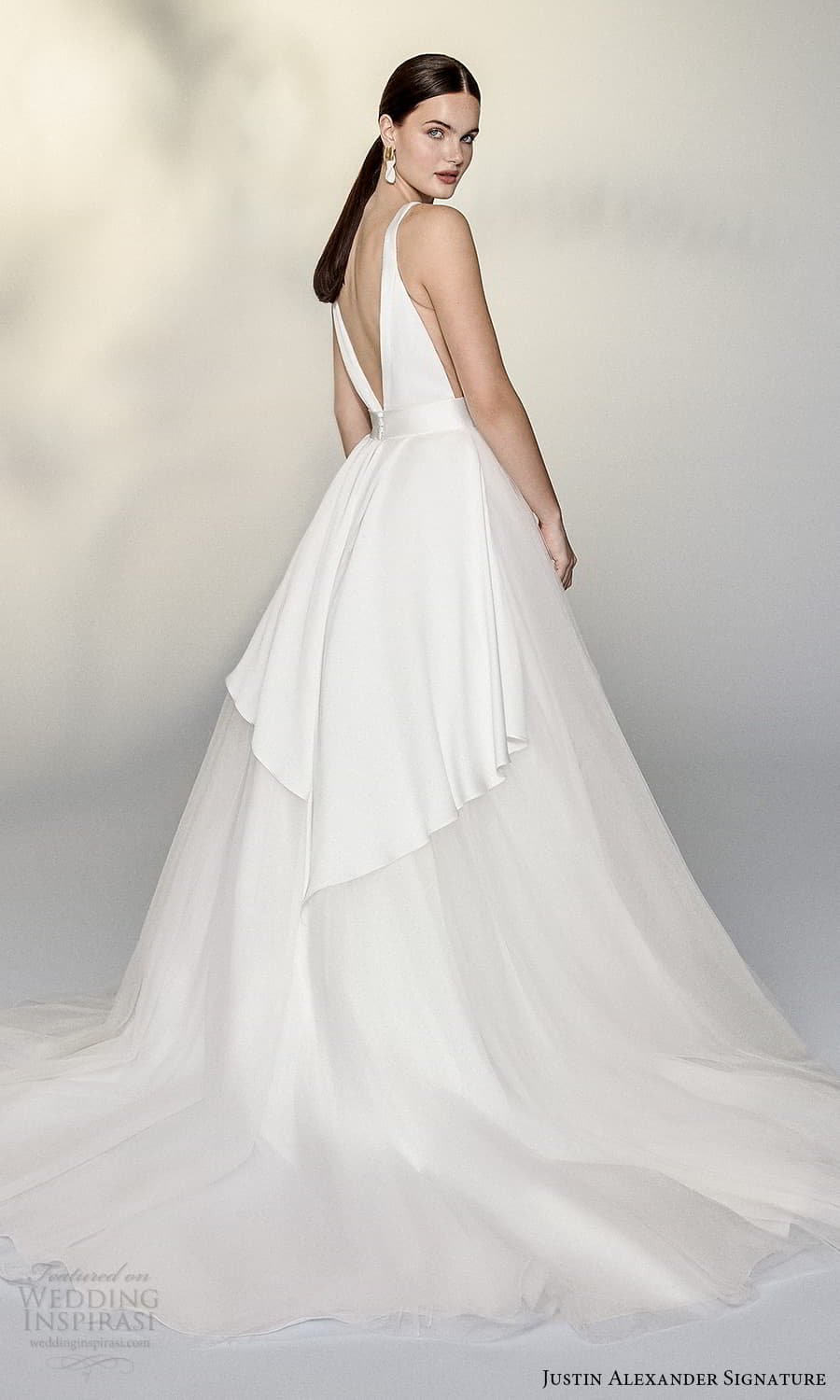 justin alexander signature spring 2022 bridal sleeveless straps plunging v neckline clean minimalist a line ball gownwedding dress chapel train (11) bv