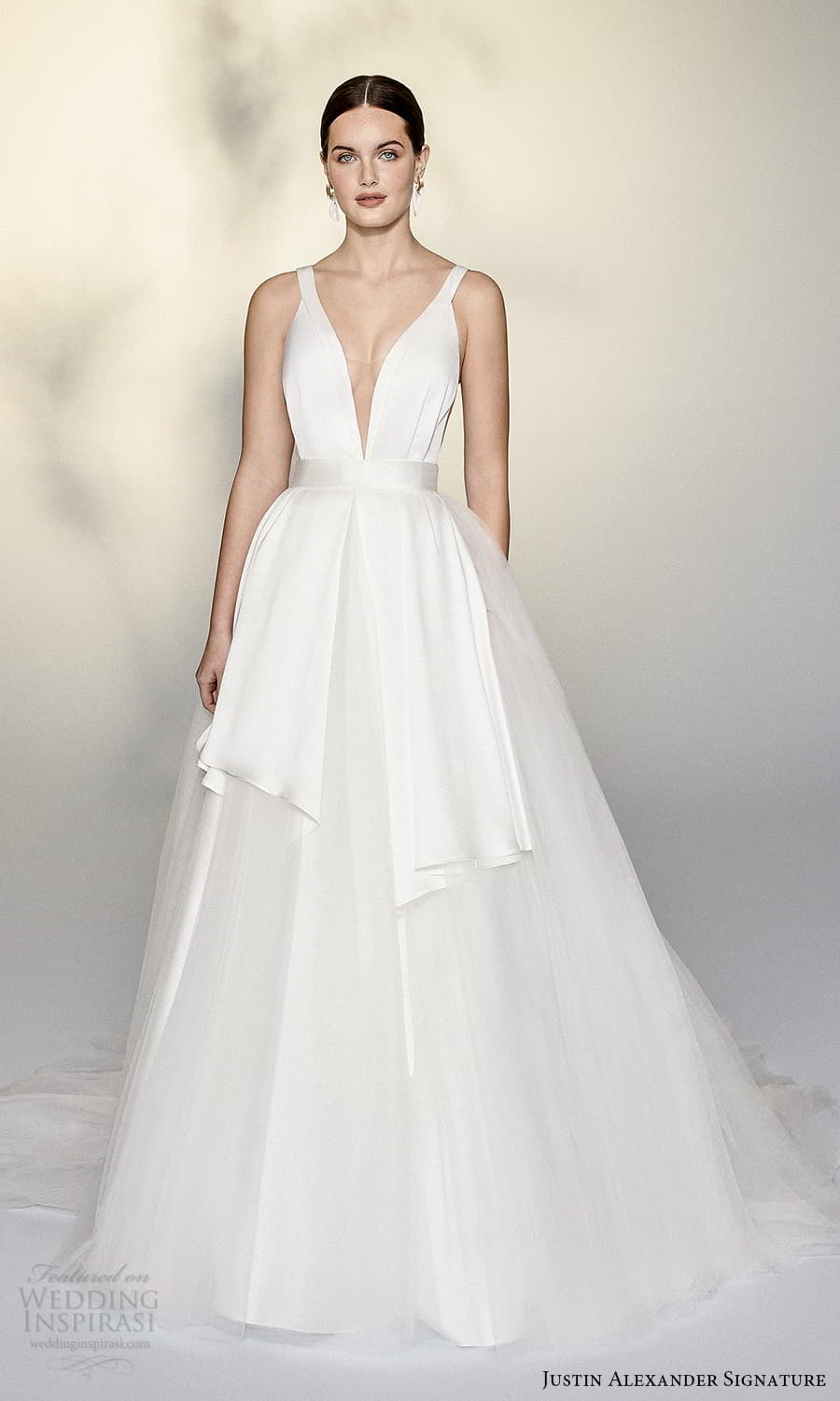 justin alexander signature spring 2022 bridal sleeveless straps plunging v neckline clean minimalist a line ball gownwedding dress chapel train (11) mv