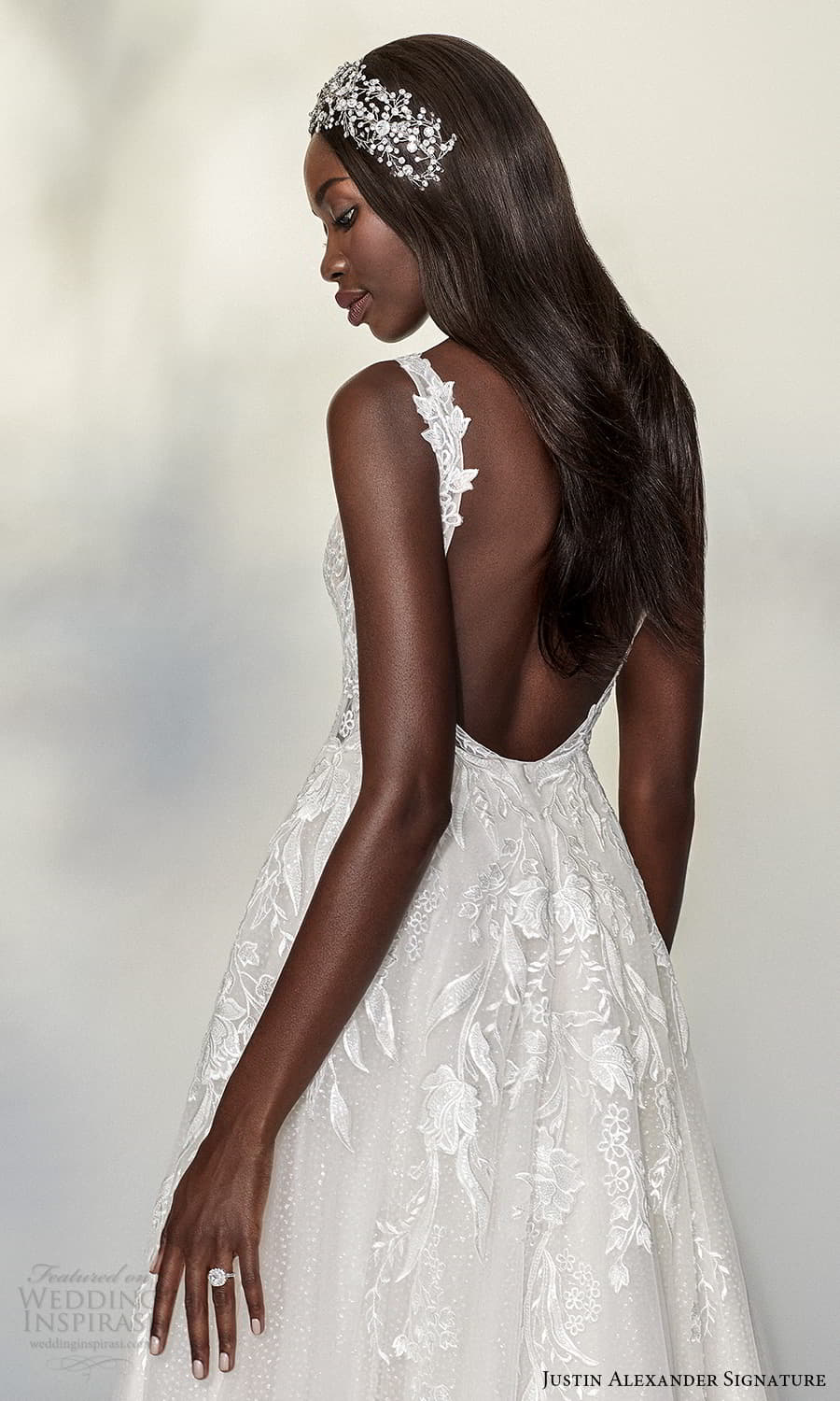 justin alexander signature spring 2022 bridal sleeveless straps plunging v sweetheart neckline fully embellished lace a line ball gown wedding dress chapel train (10) zbv