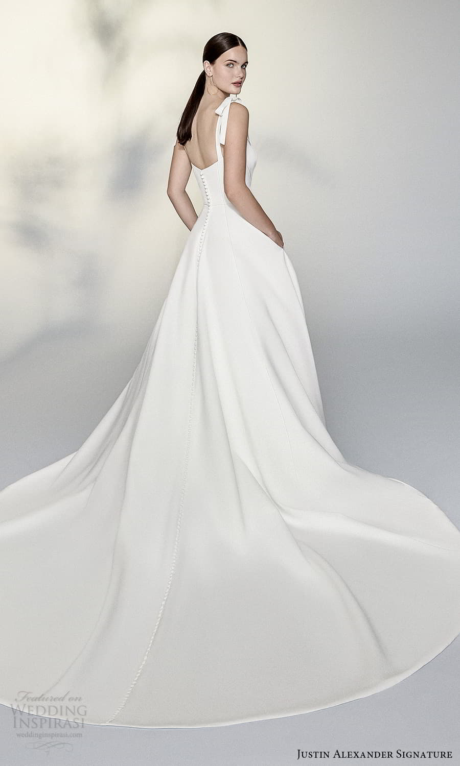 justin alexander signature spring 2022 bridal sleeveless straps sweetheart neckline clean minimalist a line ball gown wedding dress chapel train (3) bv