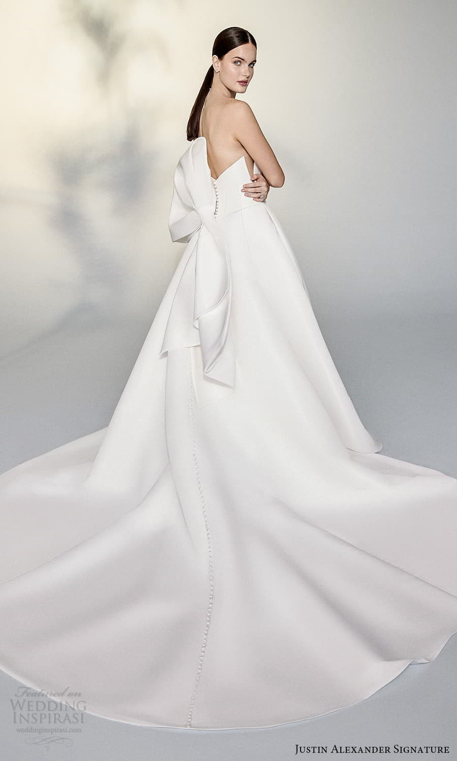 justin alexander signature spring 2022 bridal strapless plunging split sweetheart neckline clean minimalist a line ball gown wedding dress chapel train (5) bv