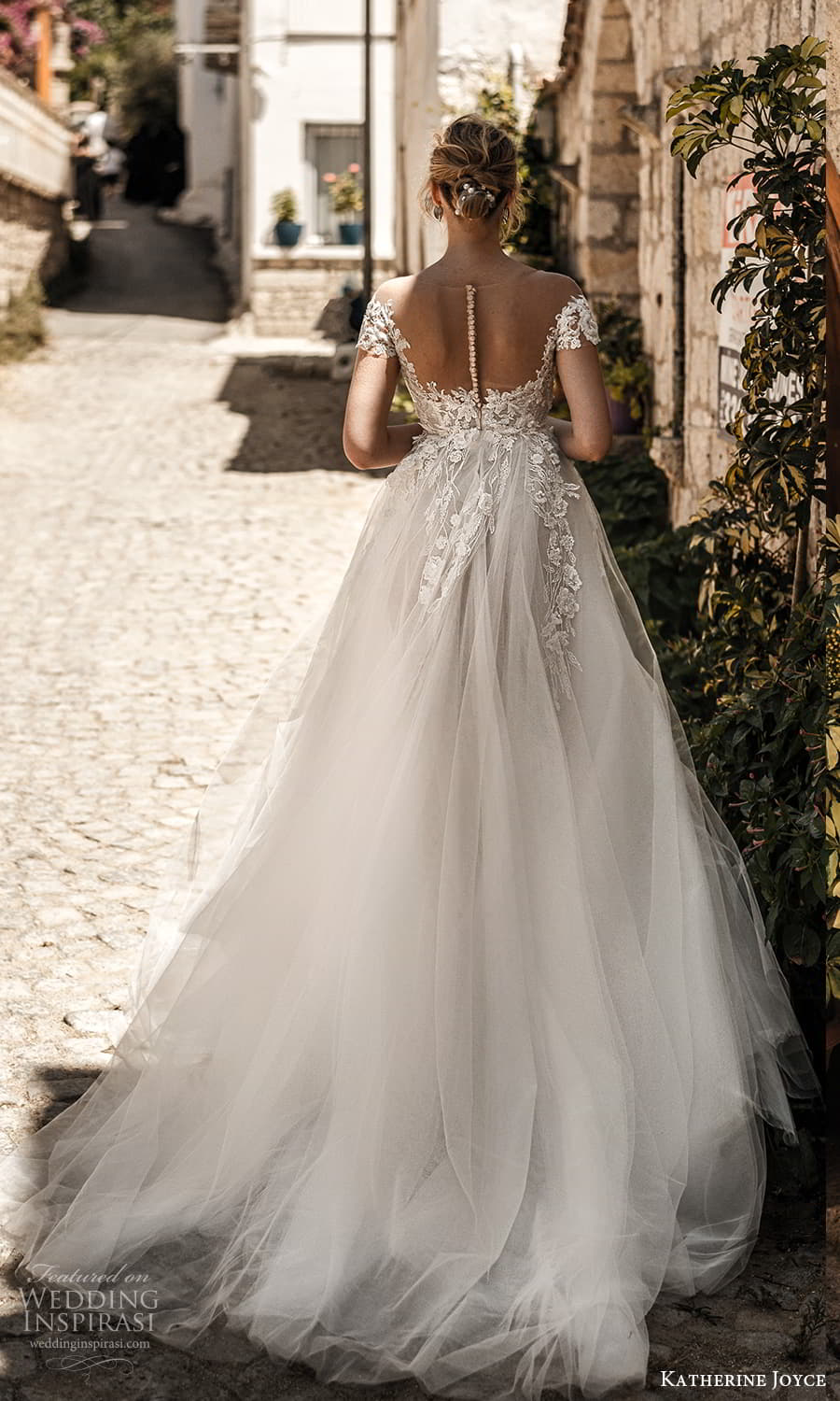 katherine joyce 2022 bridal cap sleeve off shoulder sweetheart neckline embellished lace a line ball gown wedding dress chapel train (9) bv