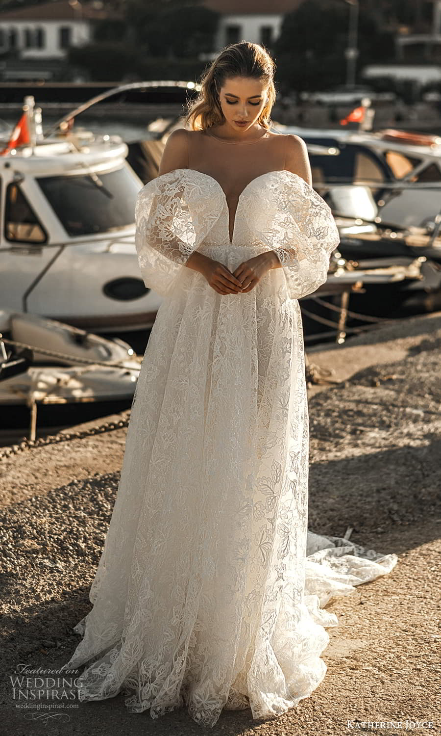 katherine joyce 2022 bridal off shoulder illusion straps plunging v neckline fully embellished lace a line wedding dress (19) mv